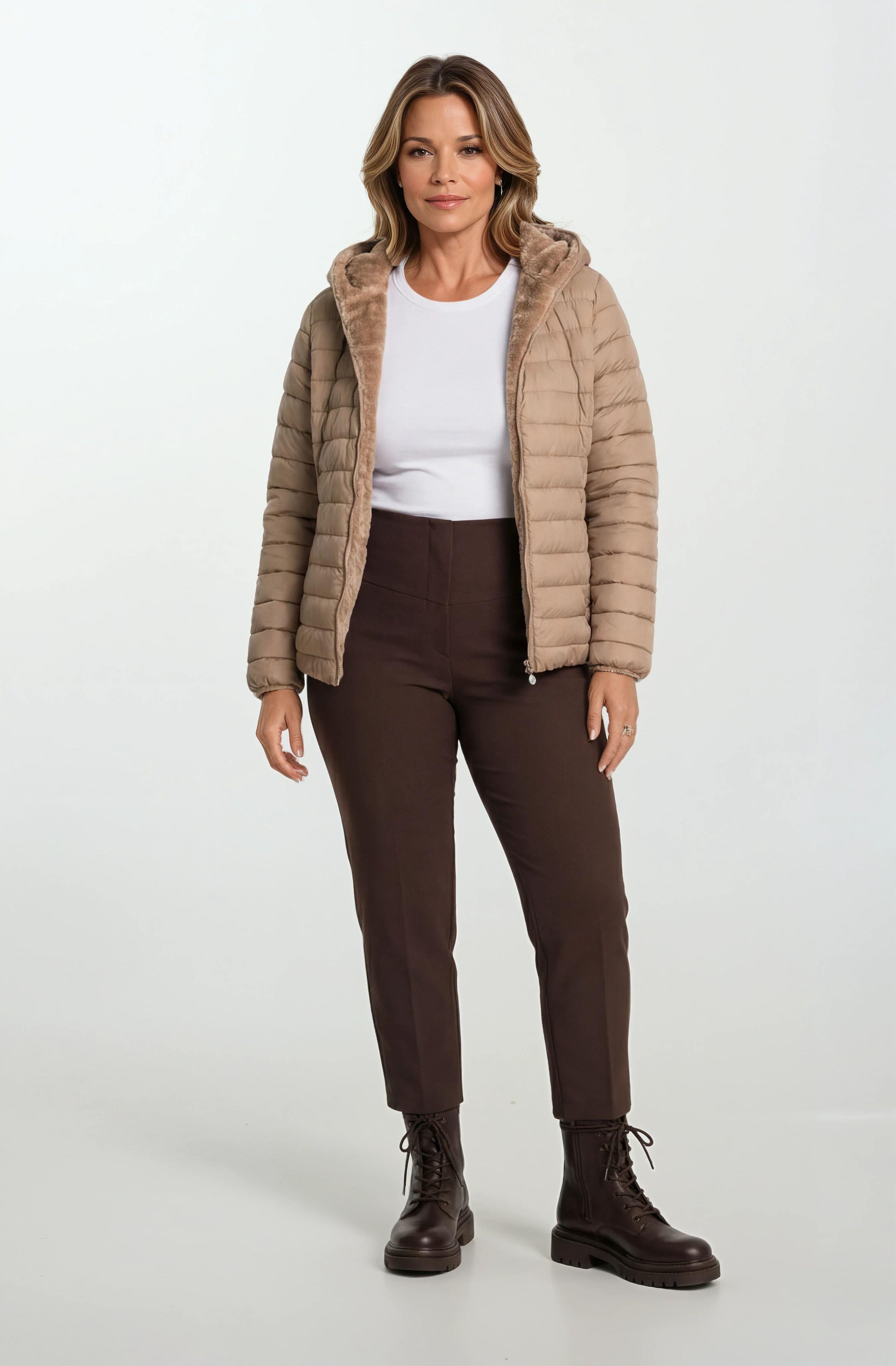 Ranuccio Çift Taraflı Kapitoneli Peluş Kapüşonlu Mont CAMEL