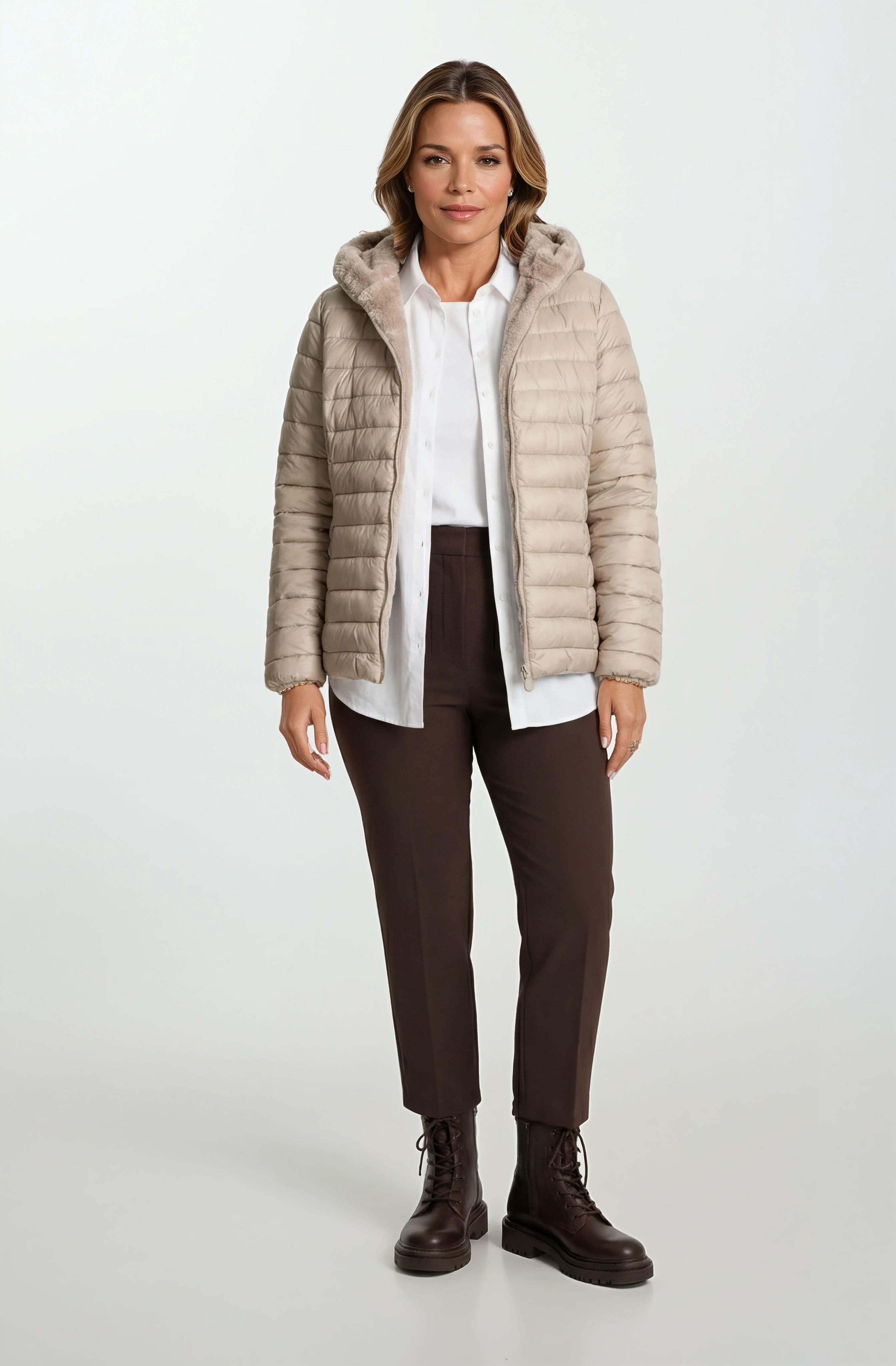 Ranuccio Çift Taraflı Kapitoneli Peluş Kapüşonlu Mont VİZON