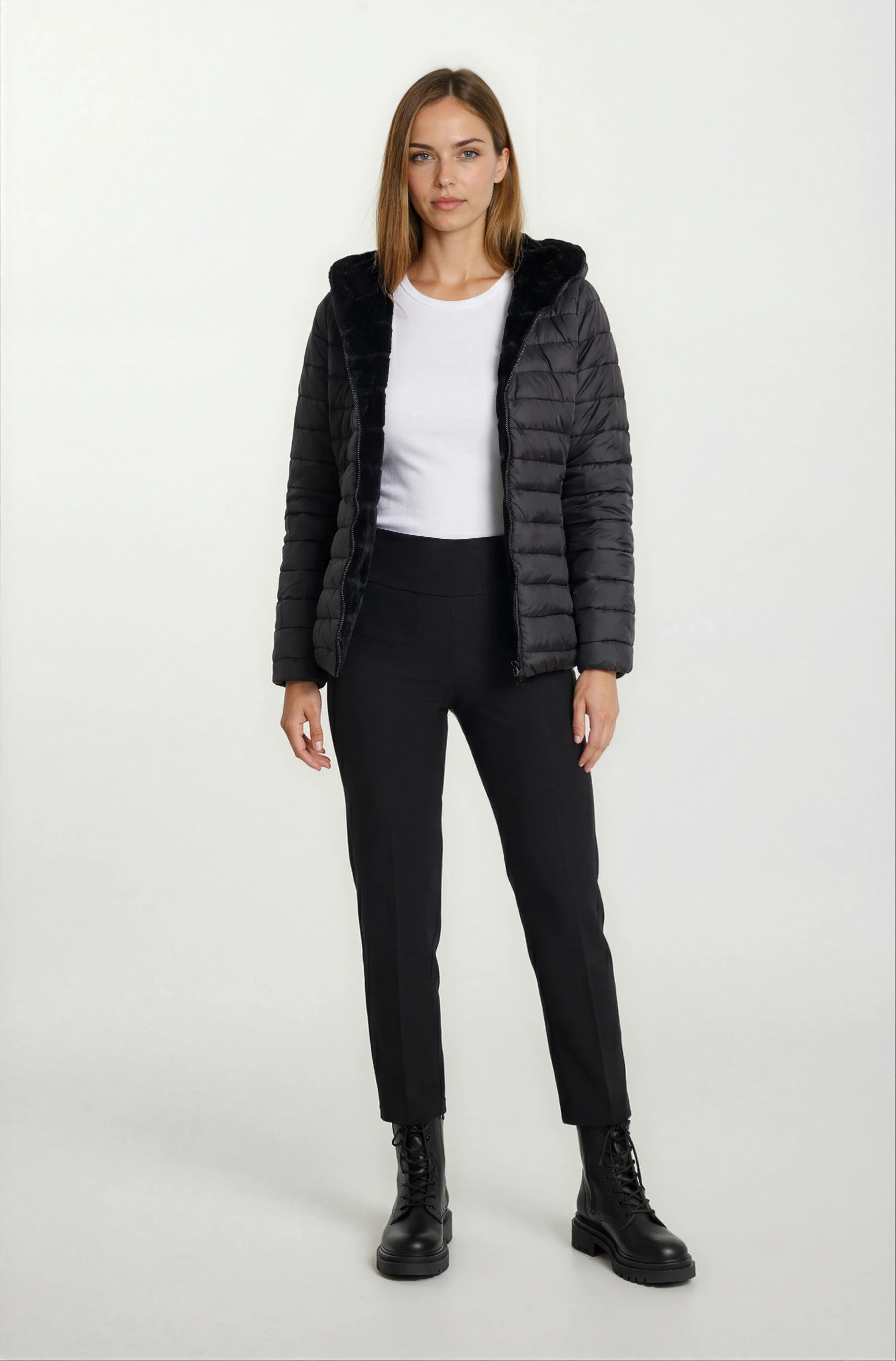 Ranuccio Çift Taraflı Kapitoneli Peluş Kapüşonlu Mont SİYAH