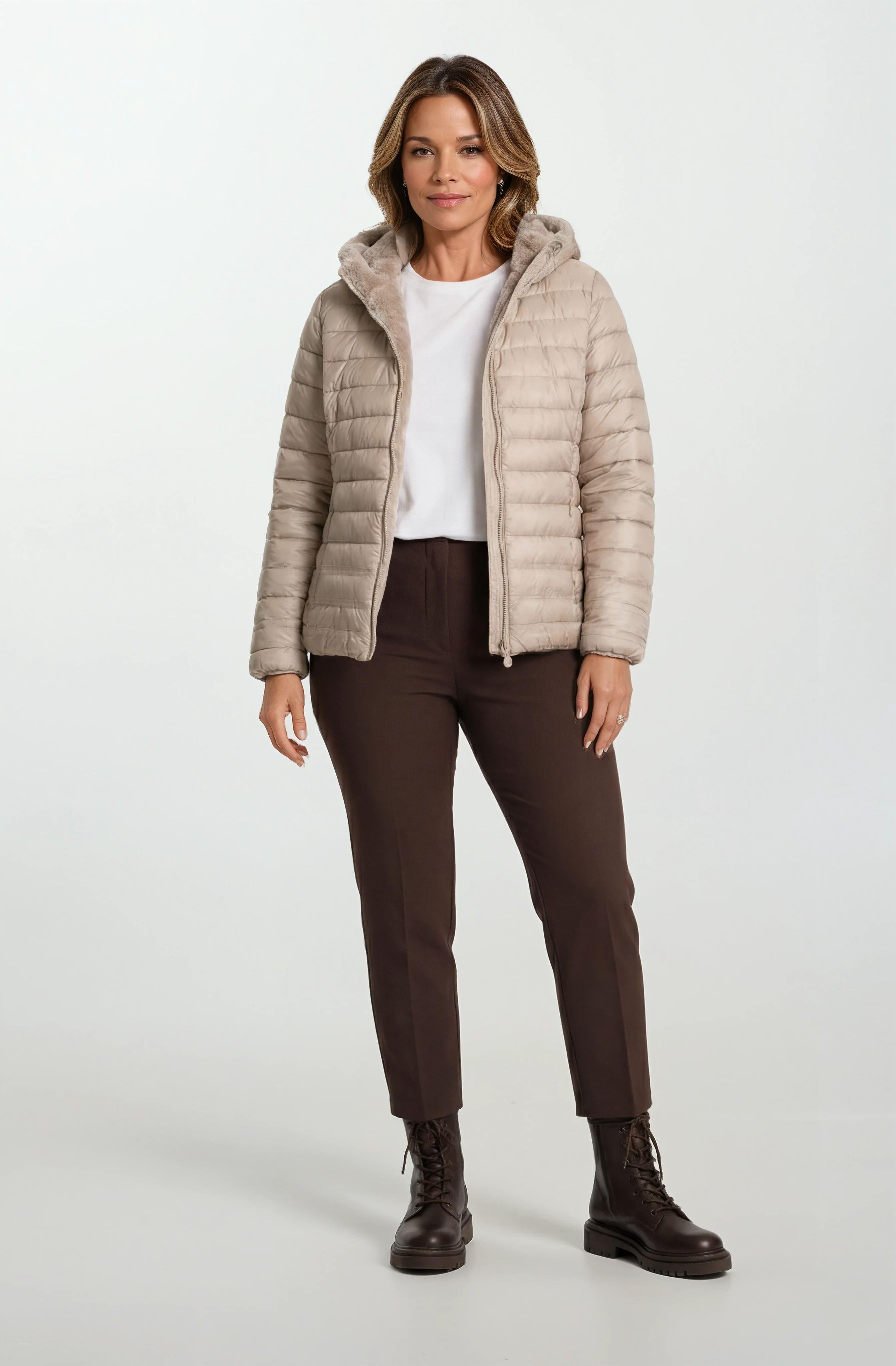 Ranuccio Çift Taraflı Kapitoneli Peluş Kapüşonlu Mont VİZON