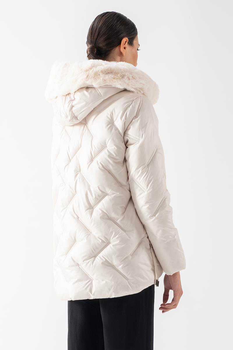 Remiggio Çift Yönlü Fermuarlı Kapüşonlu Kürklü  Mont BEJ