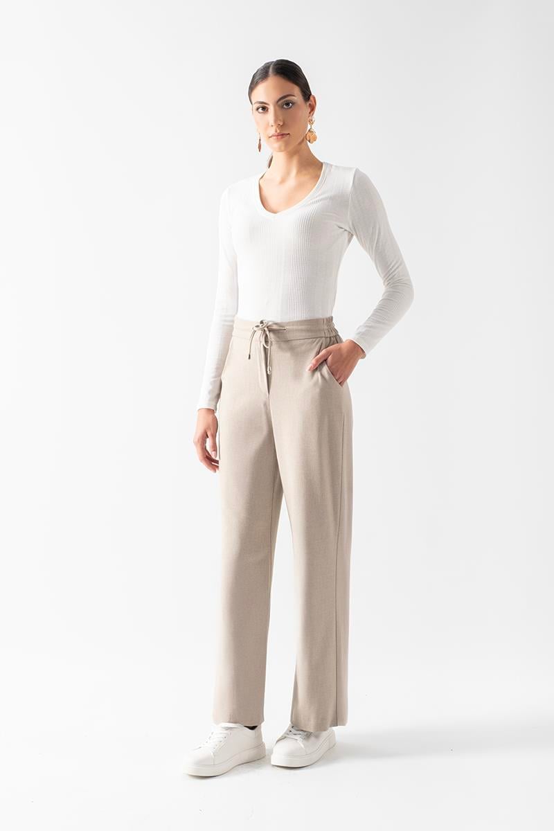 Ricangelo Yandan Cepli Beli Lastikli Bağcıklı Pantolon BEJ