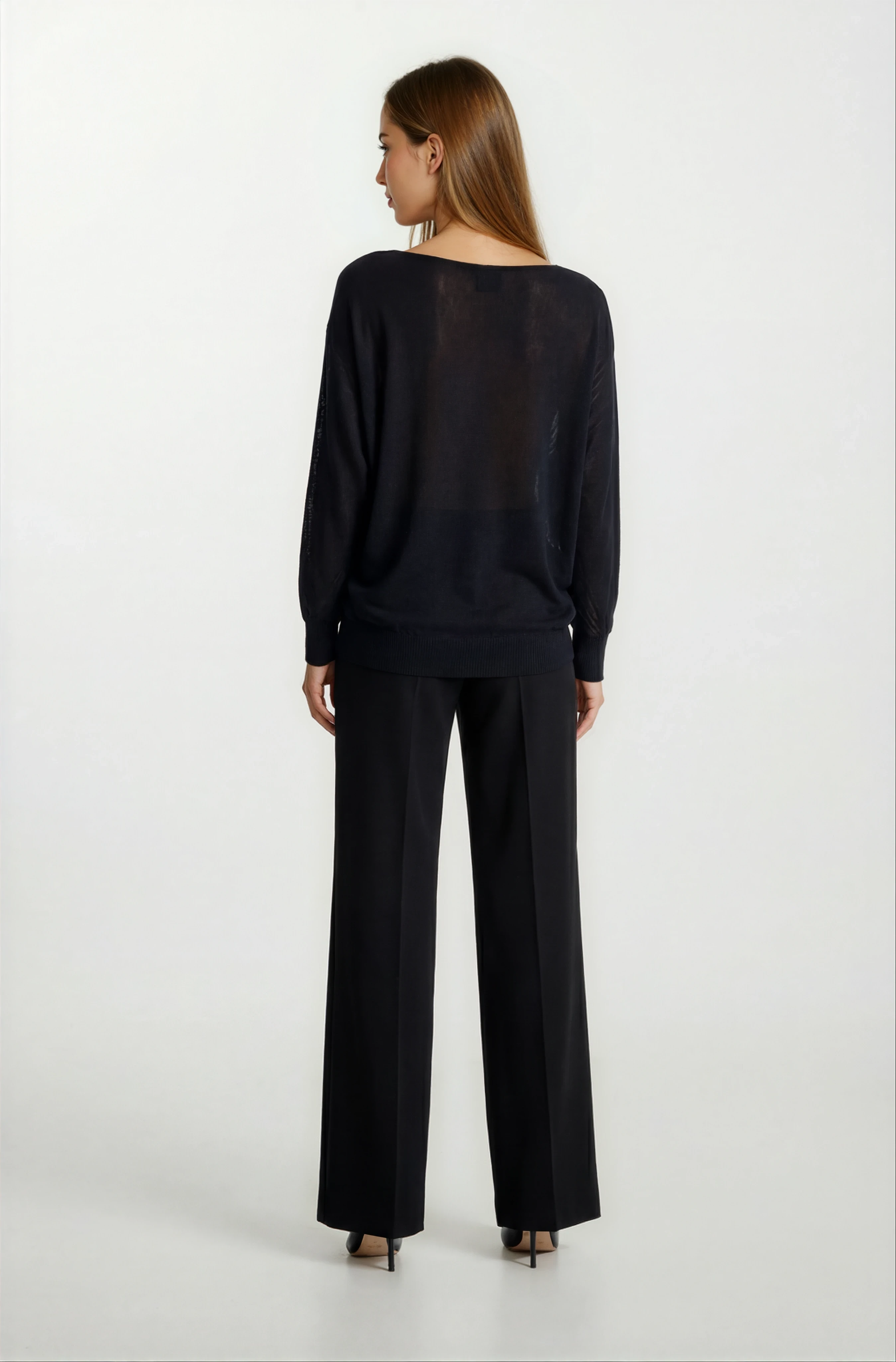 Riehle Kayık Yaka Trasparan Yarasa Kol Triko SİYAH