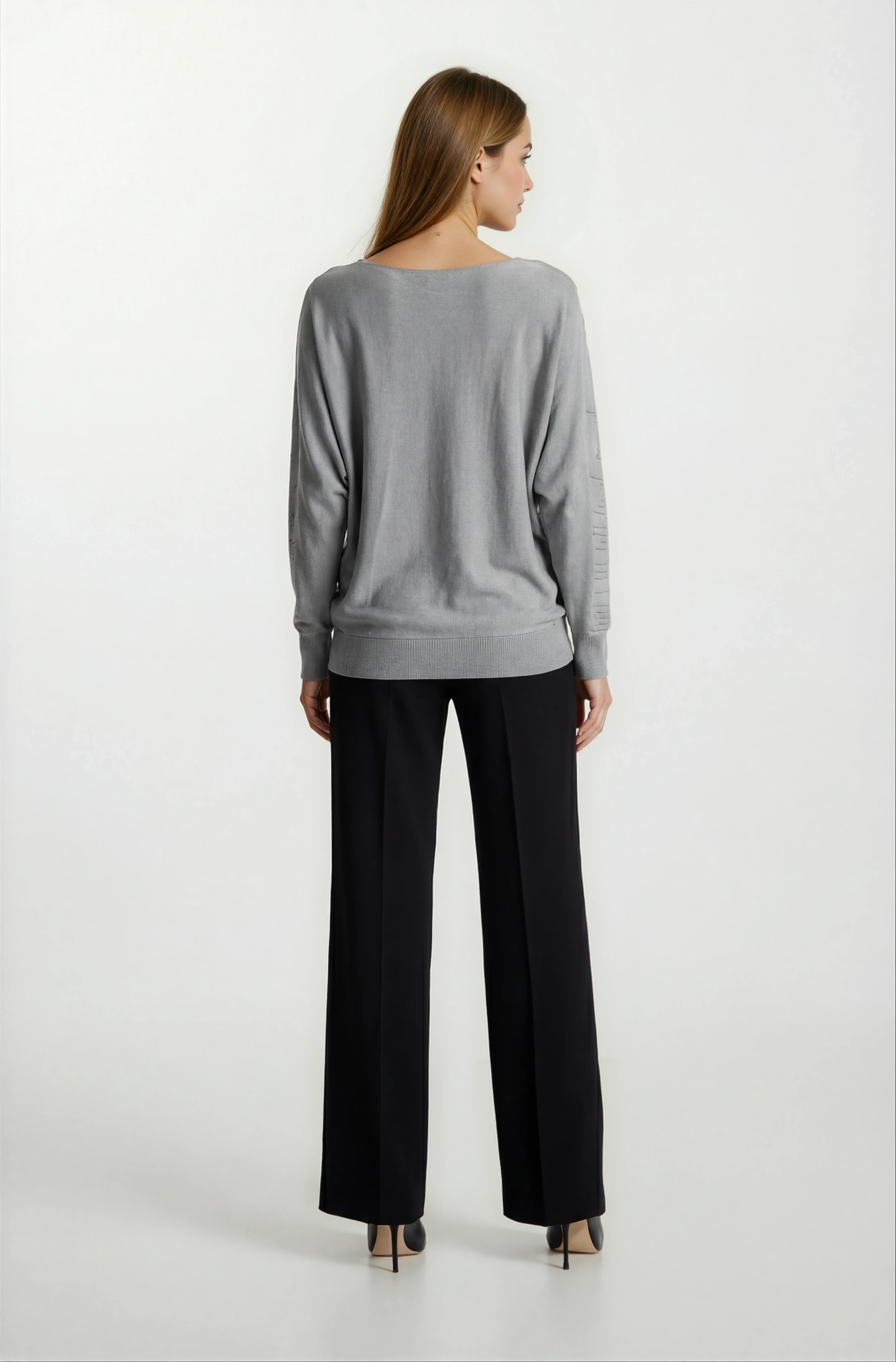 Riehle Kayık Yaka Trasparan Yarasa Kol Triko GRİ