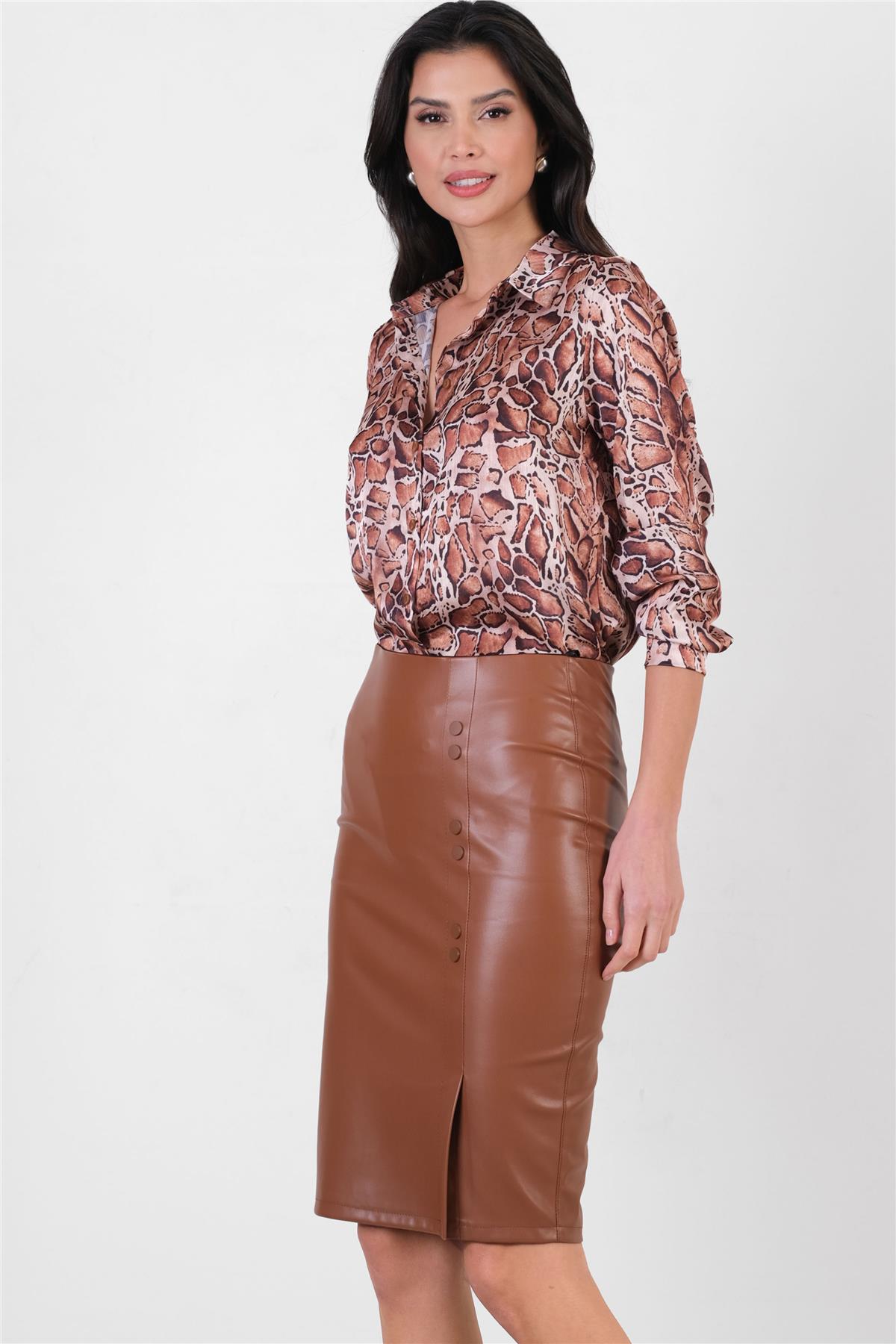 Rinaldina Leopar Klasik Gömlek TABA