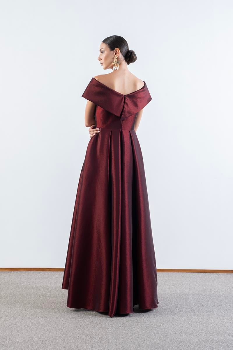 Rinetto Madonna Yaka Kloş Uzun Abiye Elbise BORDO