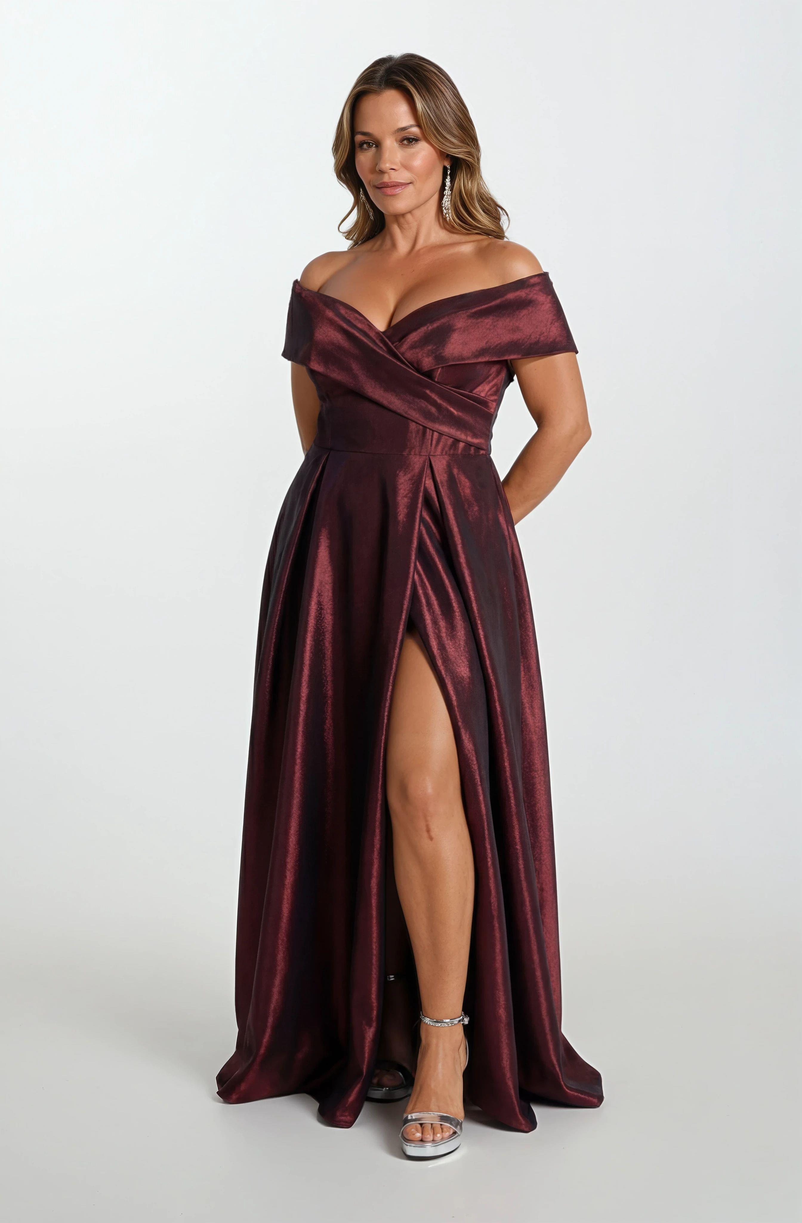 Rinetto Madonna Yaka Kloş Uzun Abiye Elbise BORDO