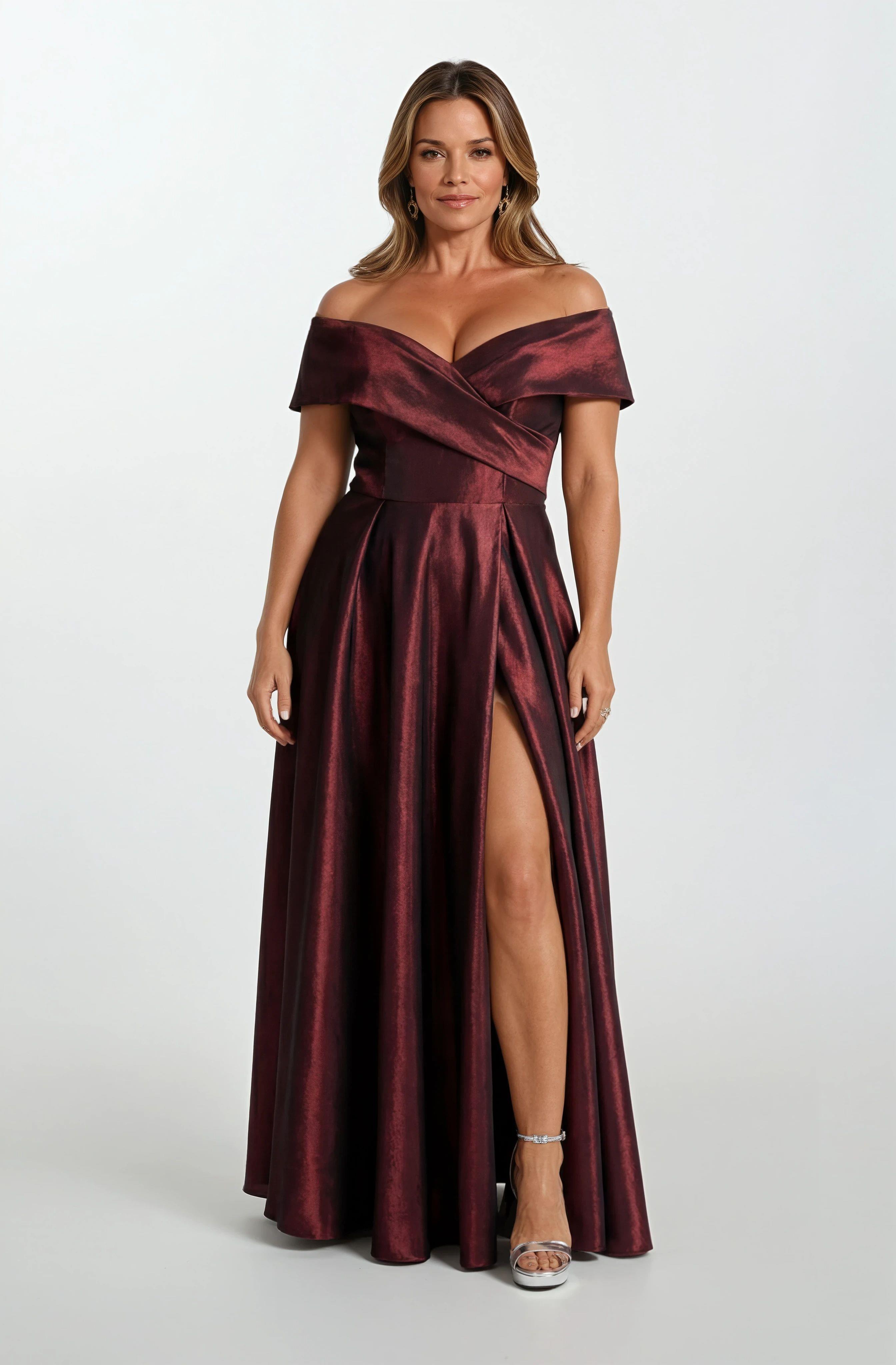 Rinetto Madonna Yaka Kloş Uzun Abiye Elbise BORDO