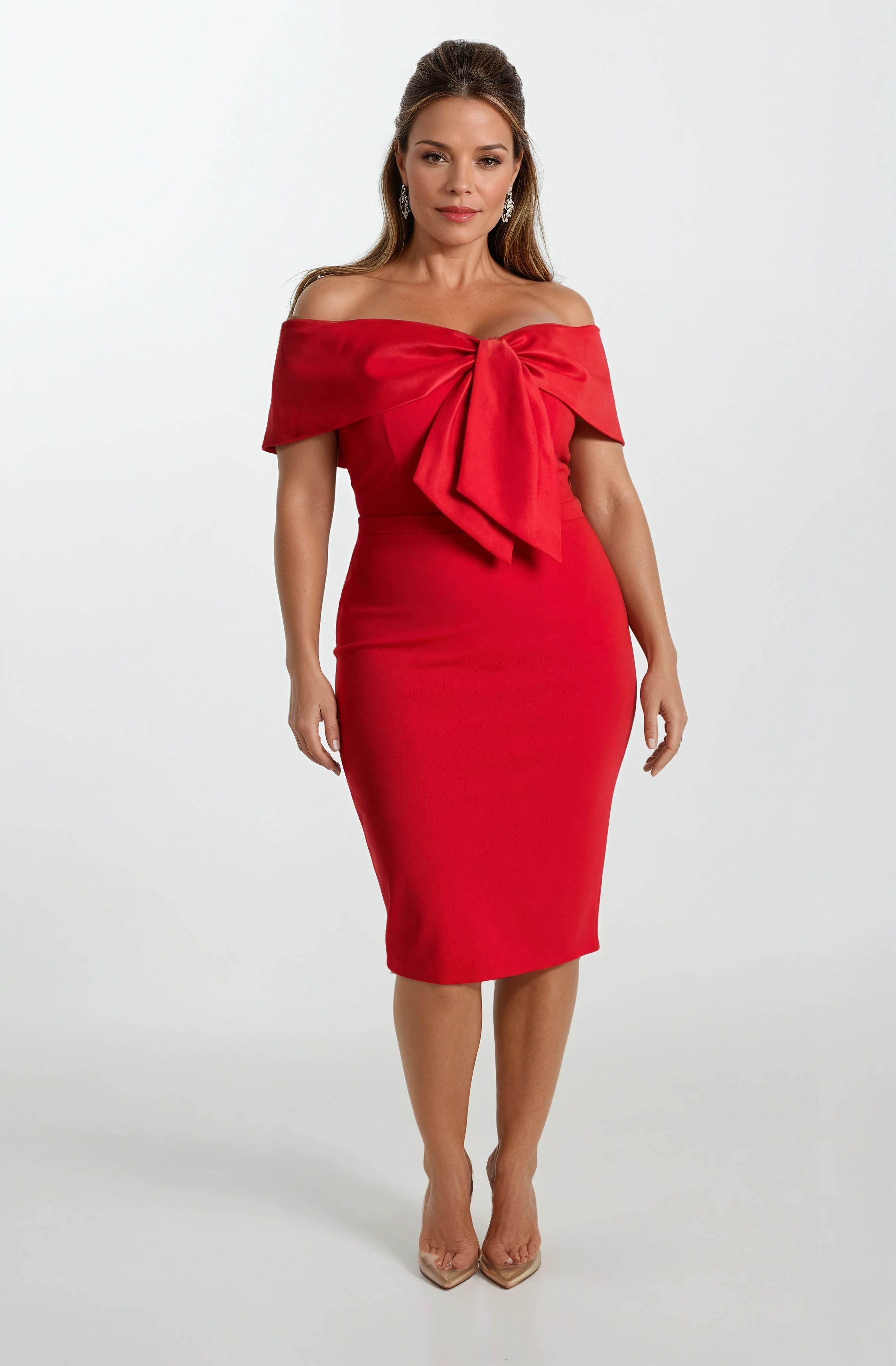 Ringer Kayık Yaka Kısa Abiye Elbise KIRMIZI