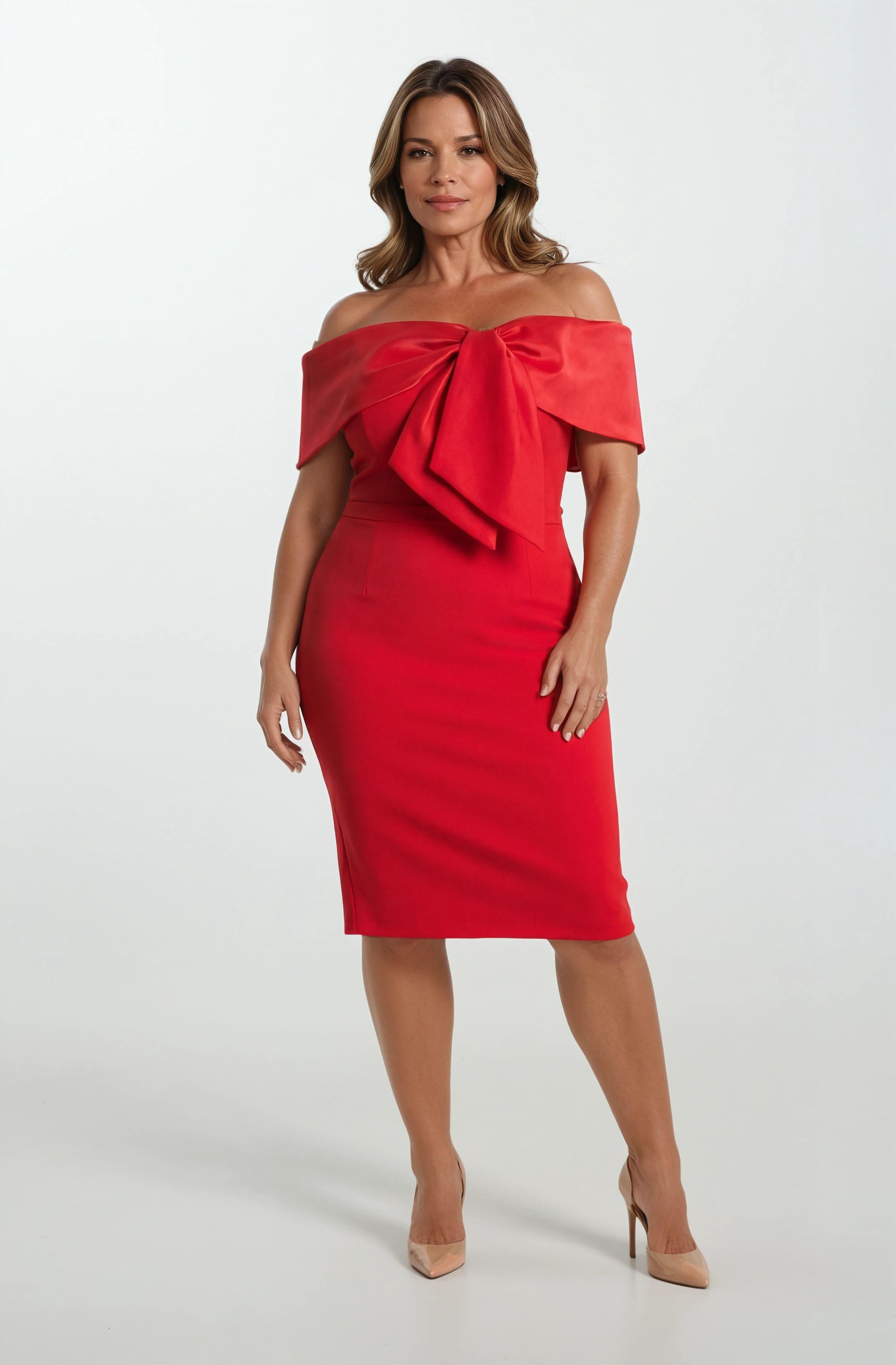 Ringer Kayık Yaka Kısa Abiye Elbise KIRMIZI