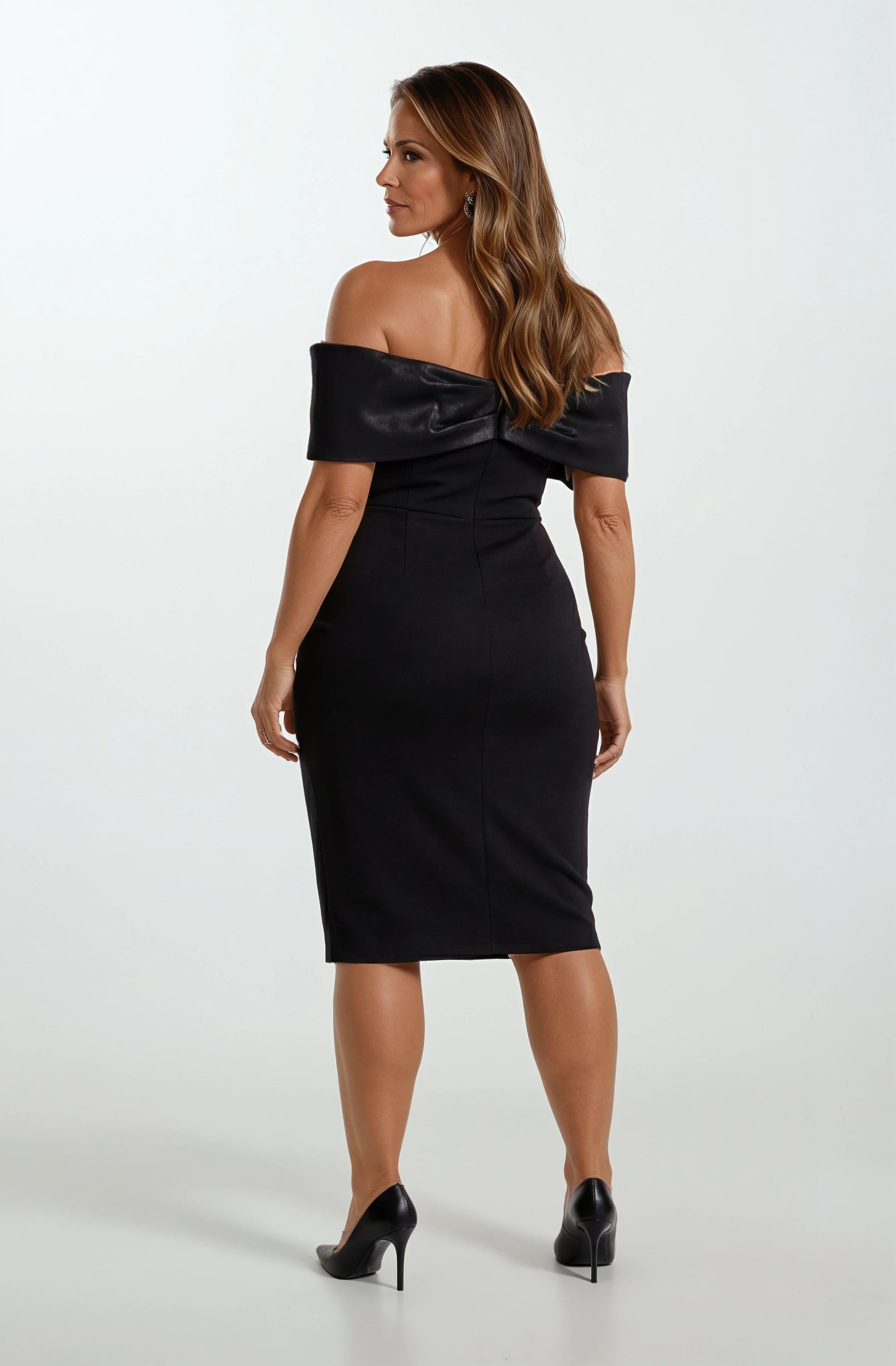 Ringer Kayık Yaka Kısa Abiye Elbise SİYAH