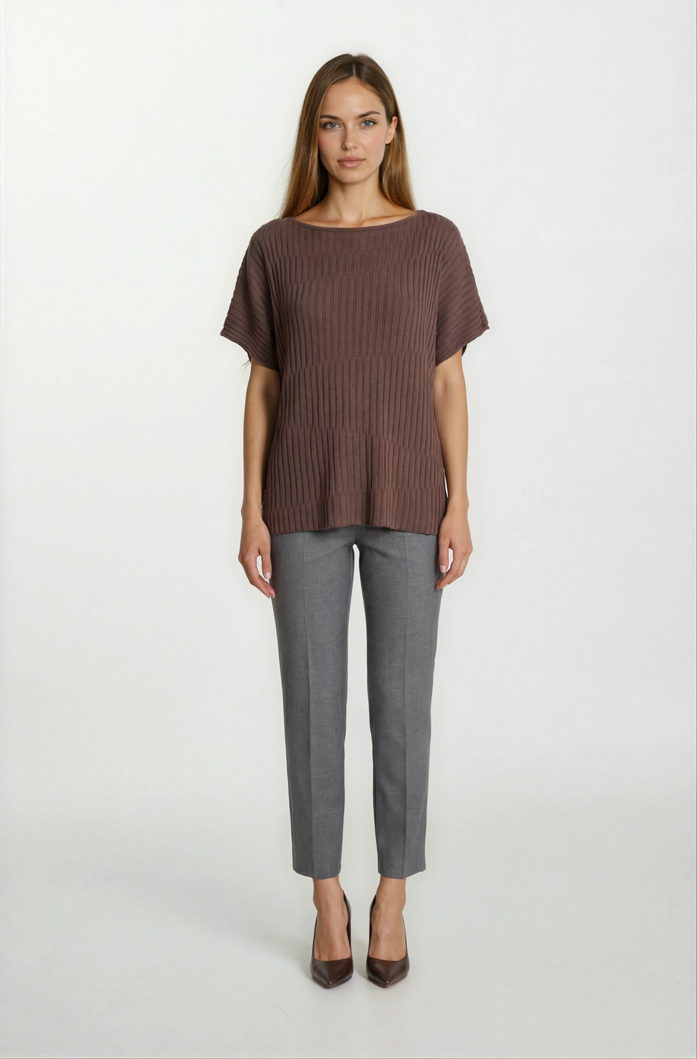 Riniero Kayık Yaka Kısa Kol Triko KAHVE