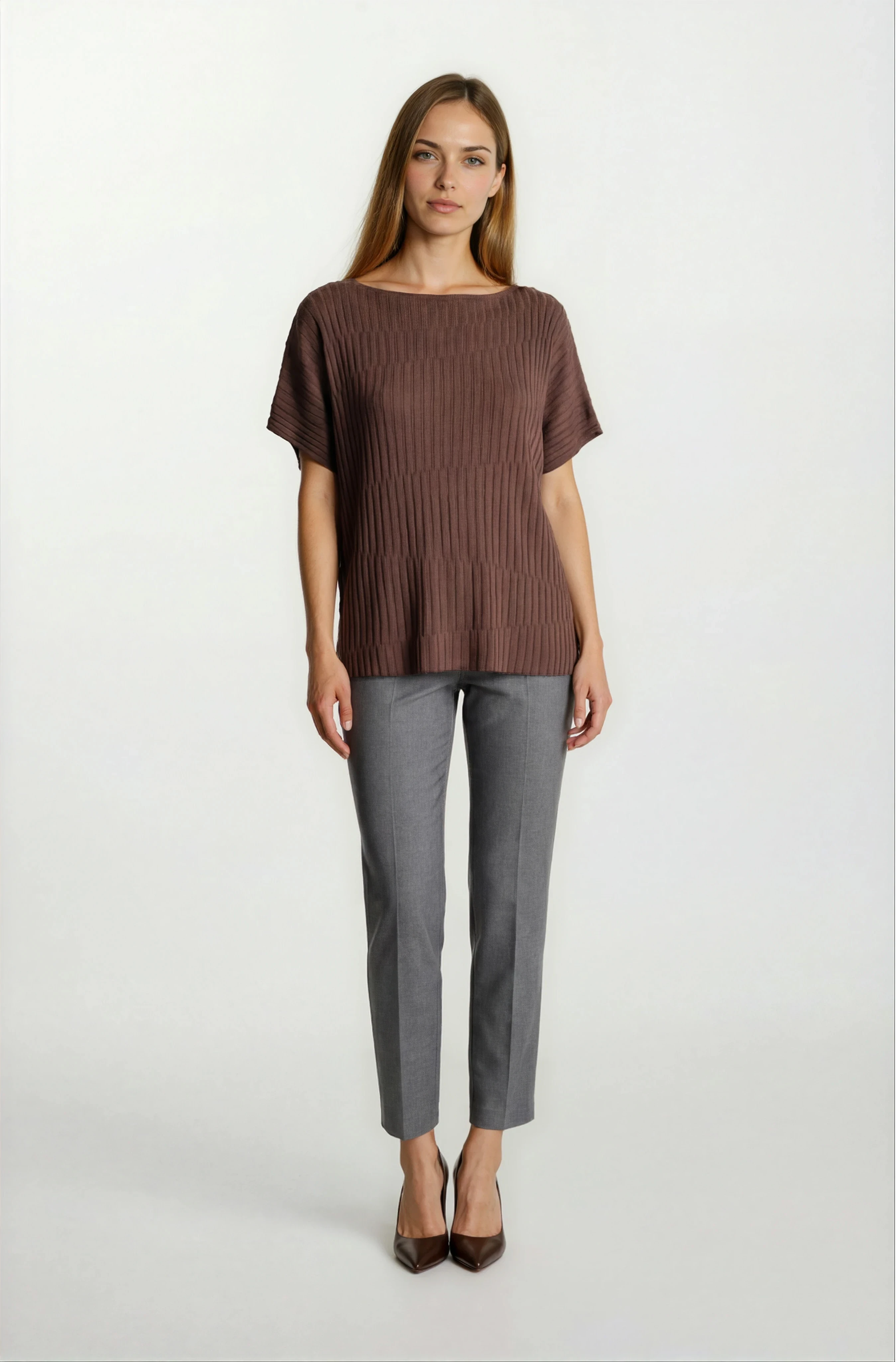 Riniero Kayık Yaka Kısa Kol Triko KAHVE