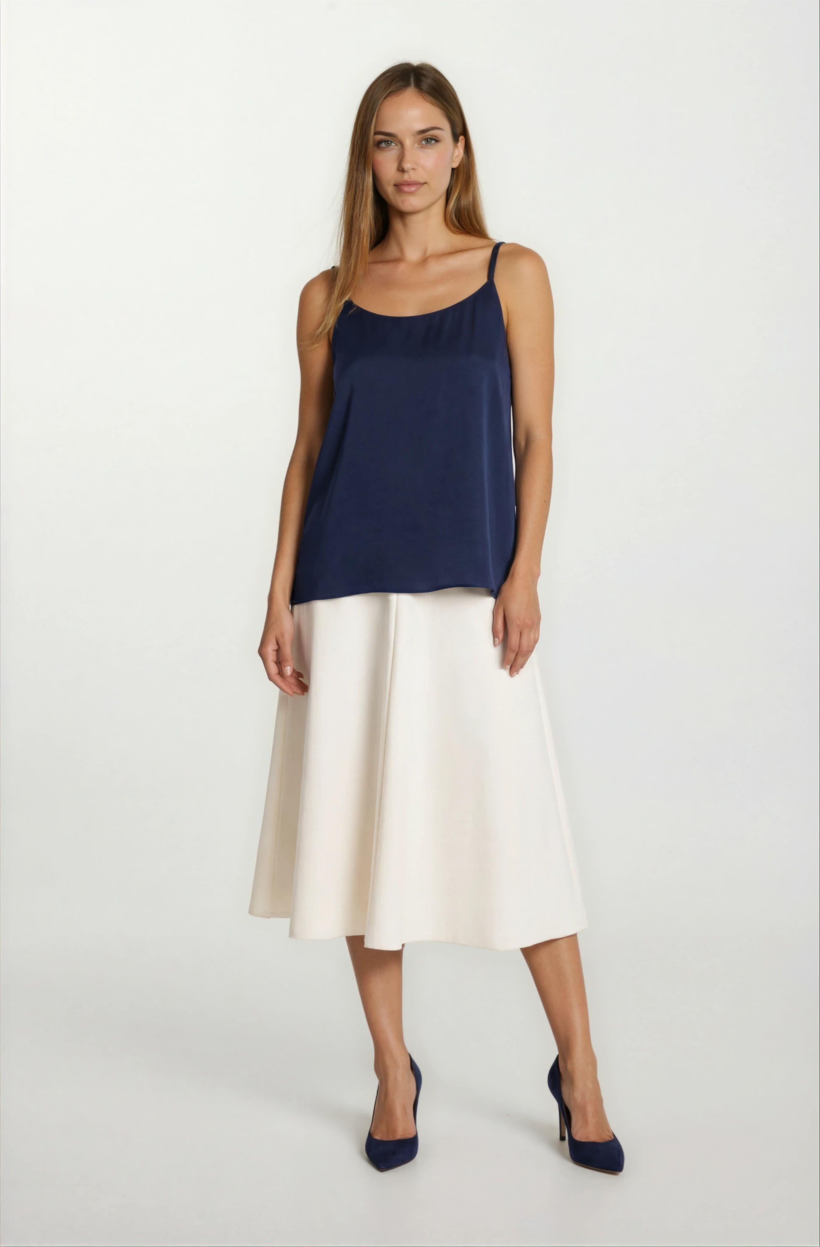 Rinuccia Altı Parça Kloş Deri Etek KREM