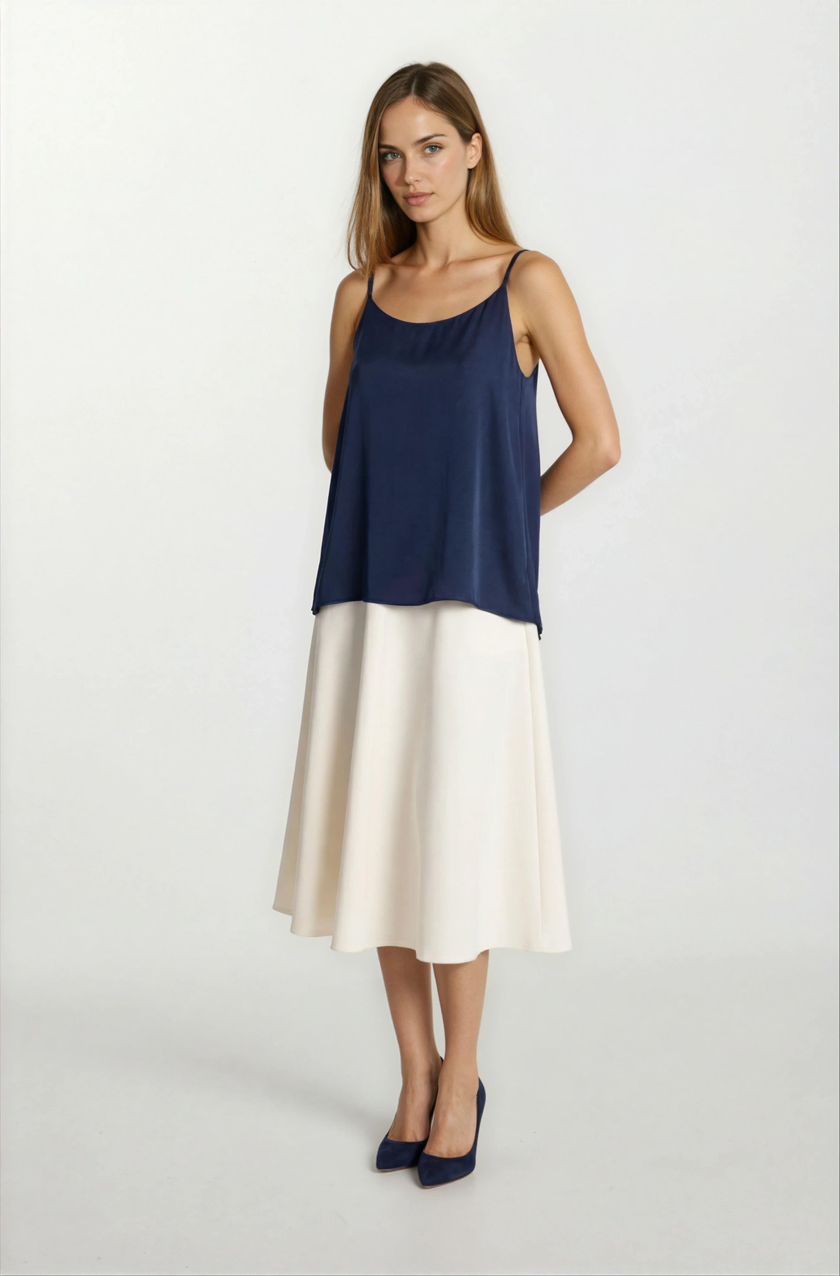 Rinuccia Altı Parça Kloş Deri Etek KREM