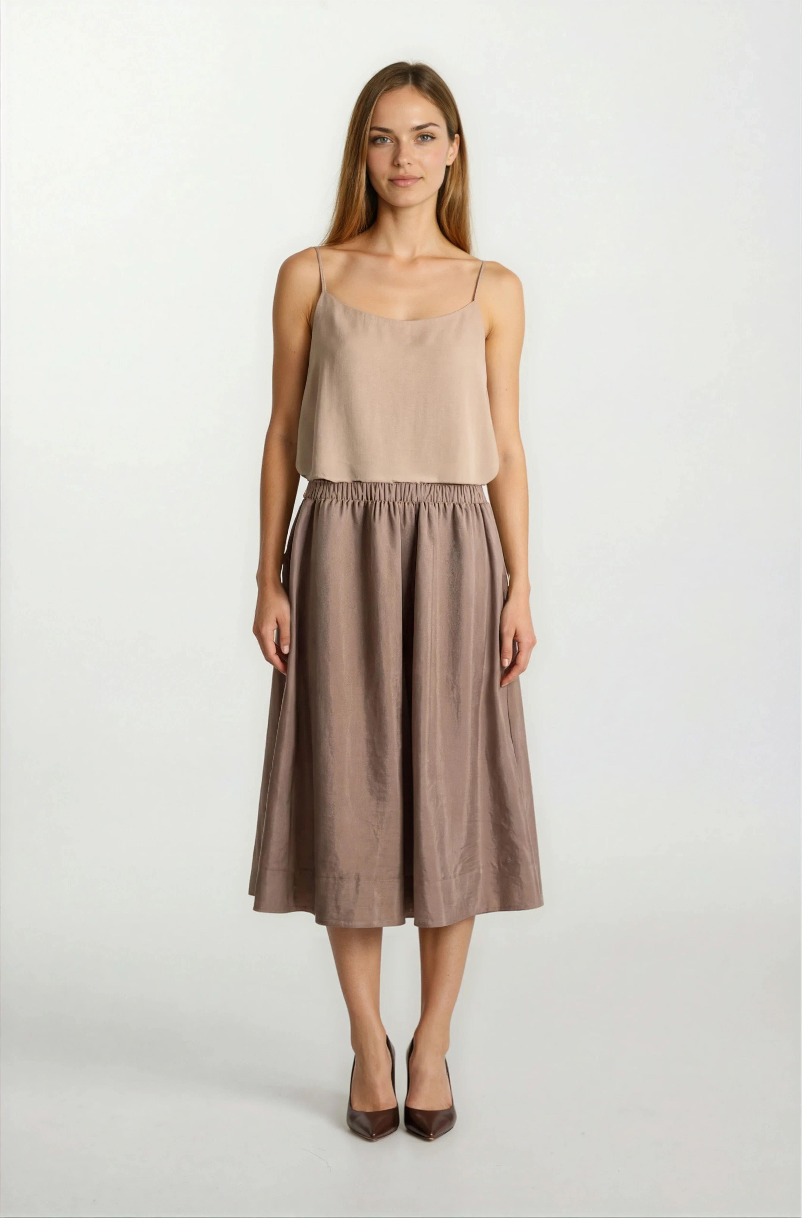 Rockwell Beli Geniş Lastikli Balon Etek VİZON