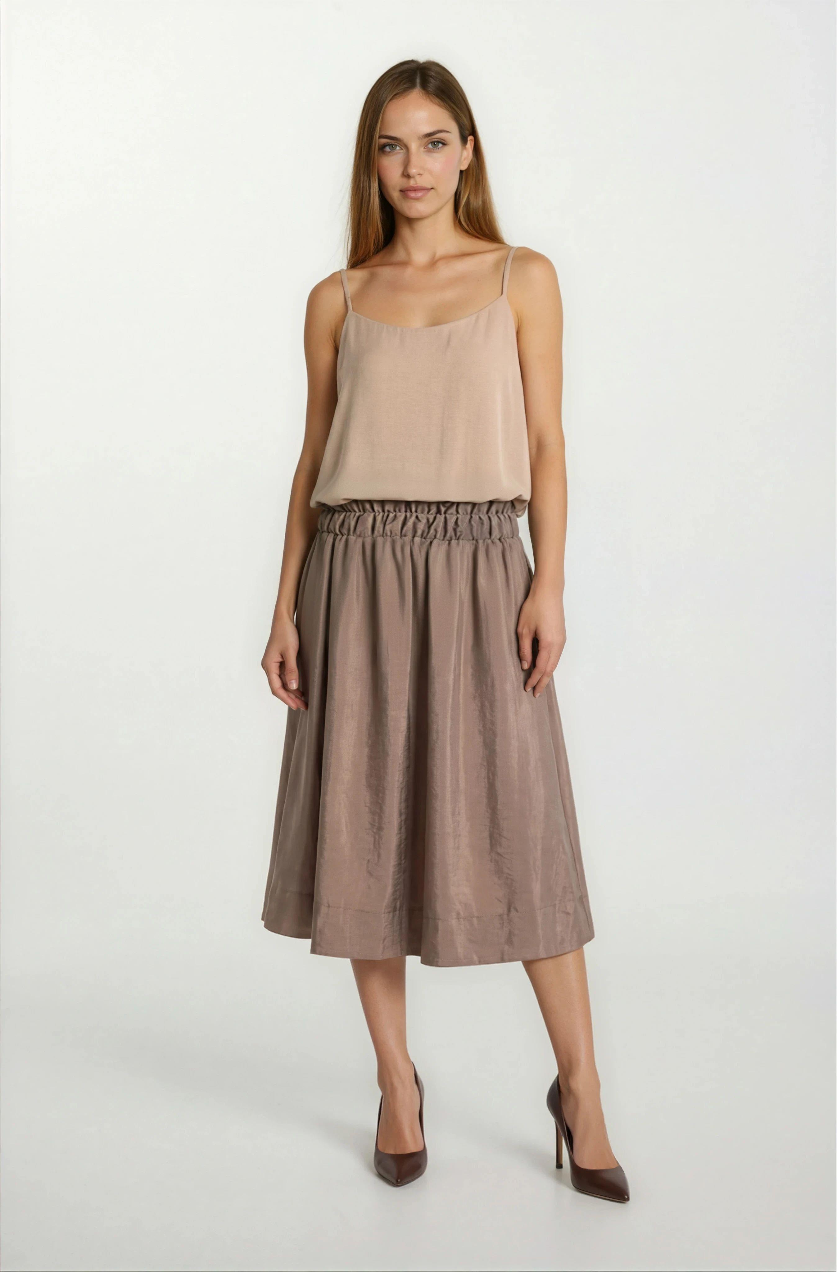 Rockwell Beli Geniş Lastikli Balon Etek VİZON