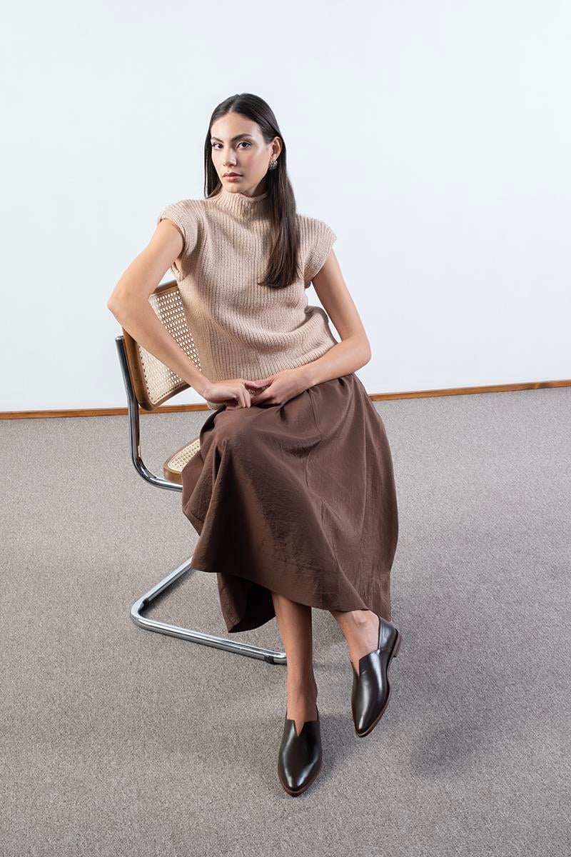 Rockwell Beli Geniş Lastikli Balon Etek KAHVE