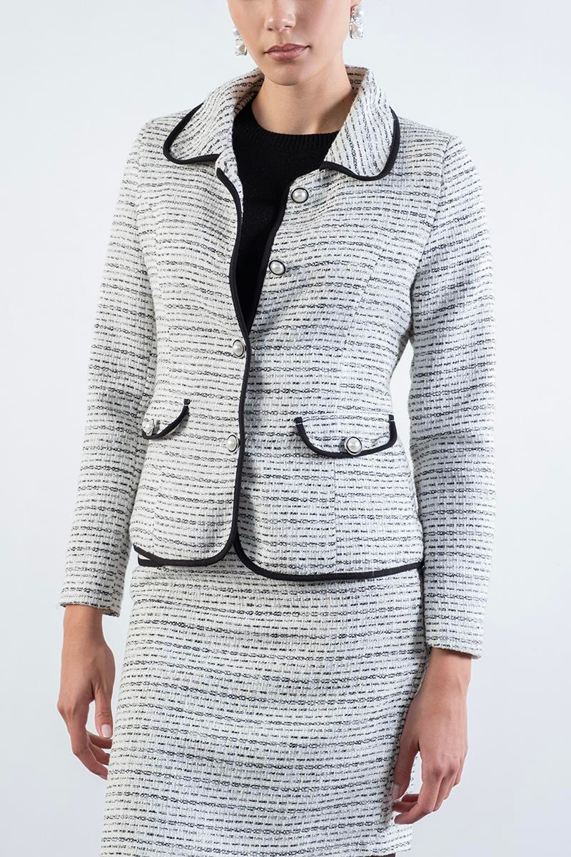 Rolston Bebe Yaka Biye Detaylı Önden Düğmeli Cep Kapaklı Ceket EKRU