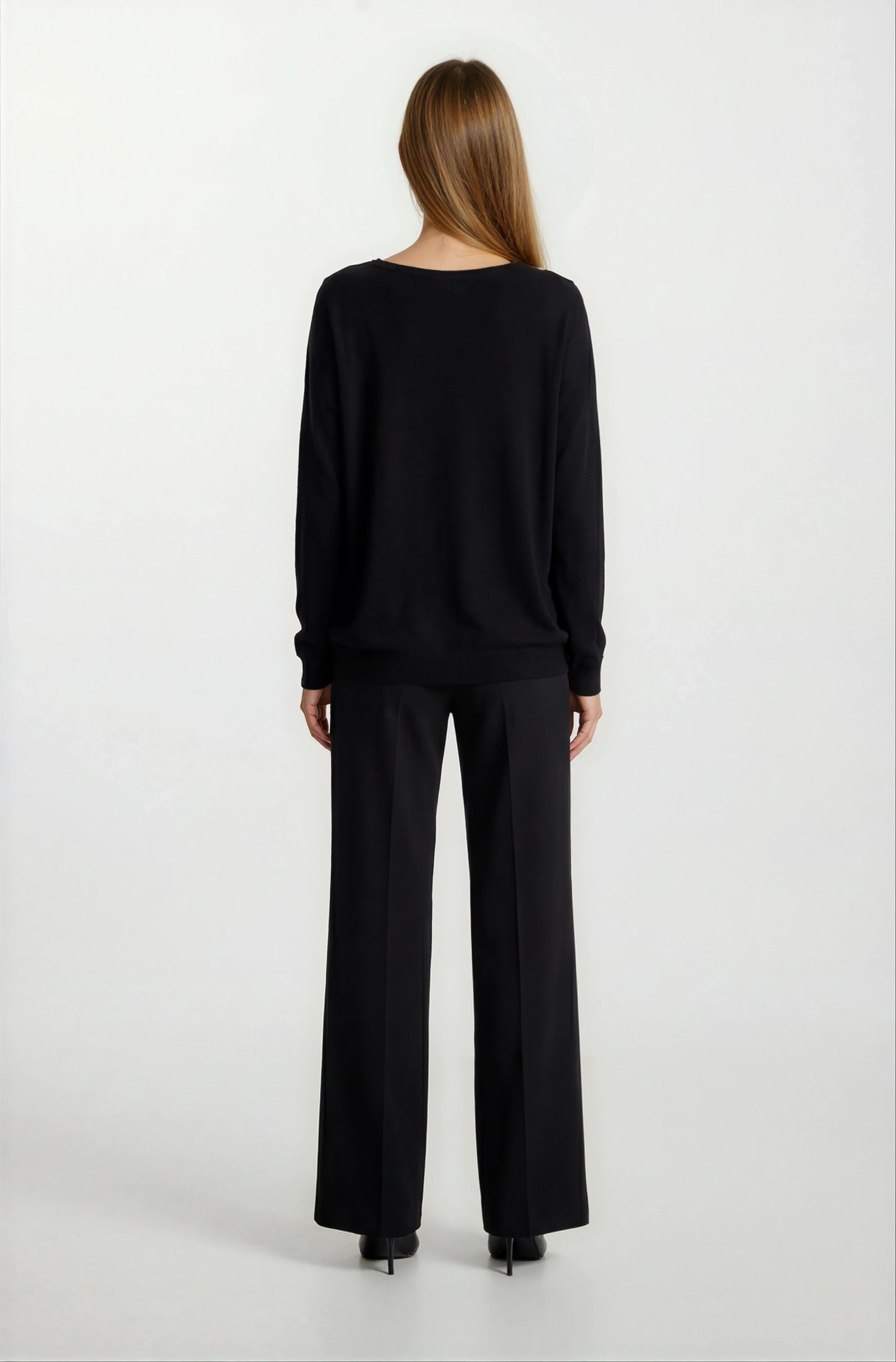 Rossovich Yuvarlak Yaka Transparan Çizgi Detaylı Triko SİYAH