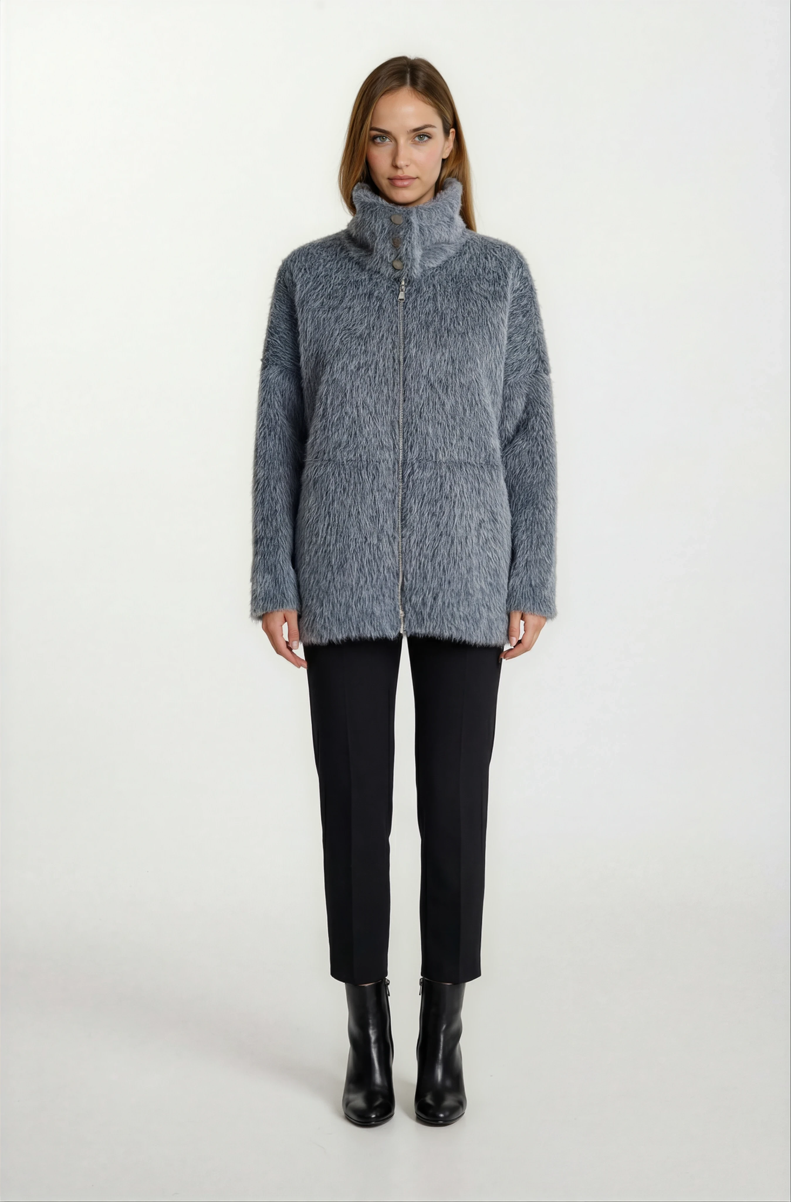 Rossum Dik Yaka Önü Fermuarlı Kaban ANTRASİT