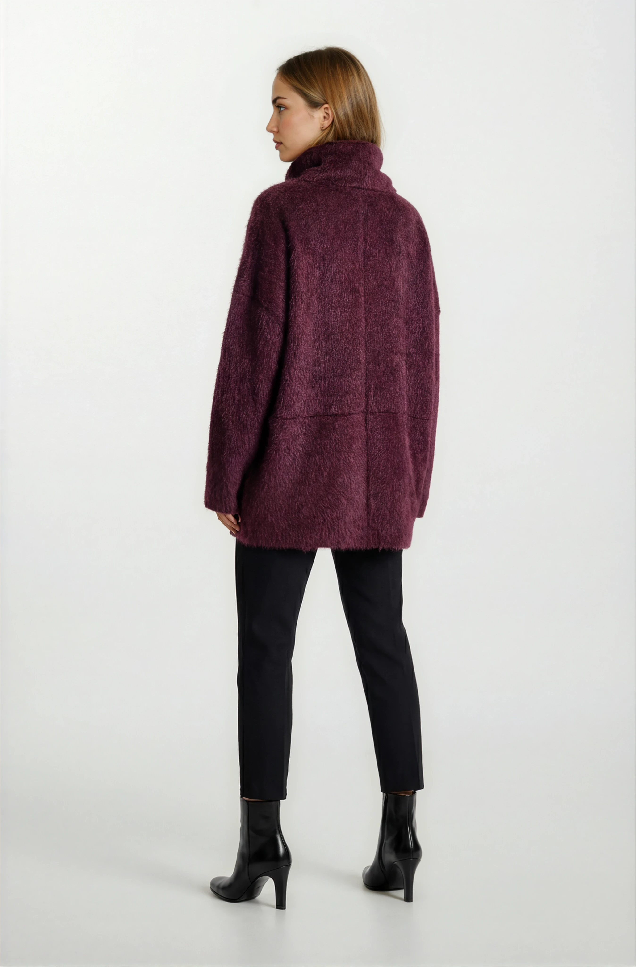 Rossum Dik Yaka Önü Fermuarlı Kaban BORDO