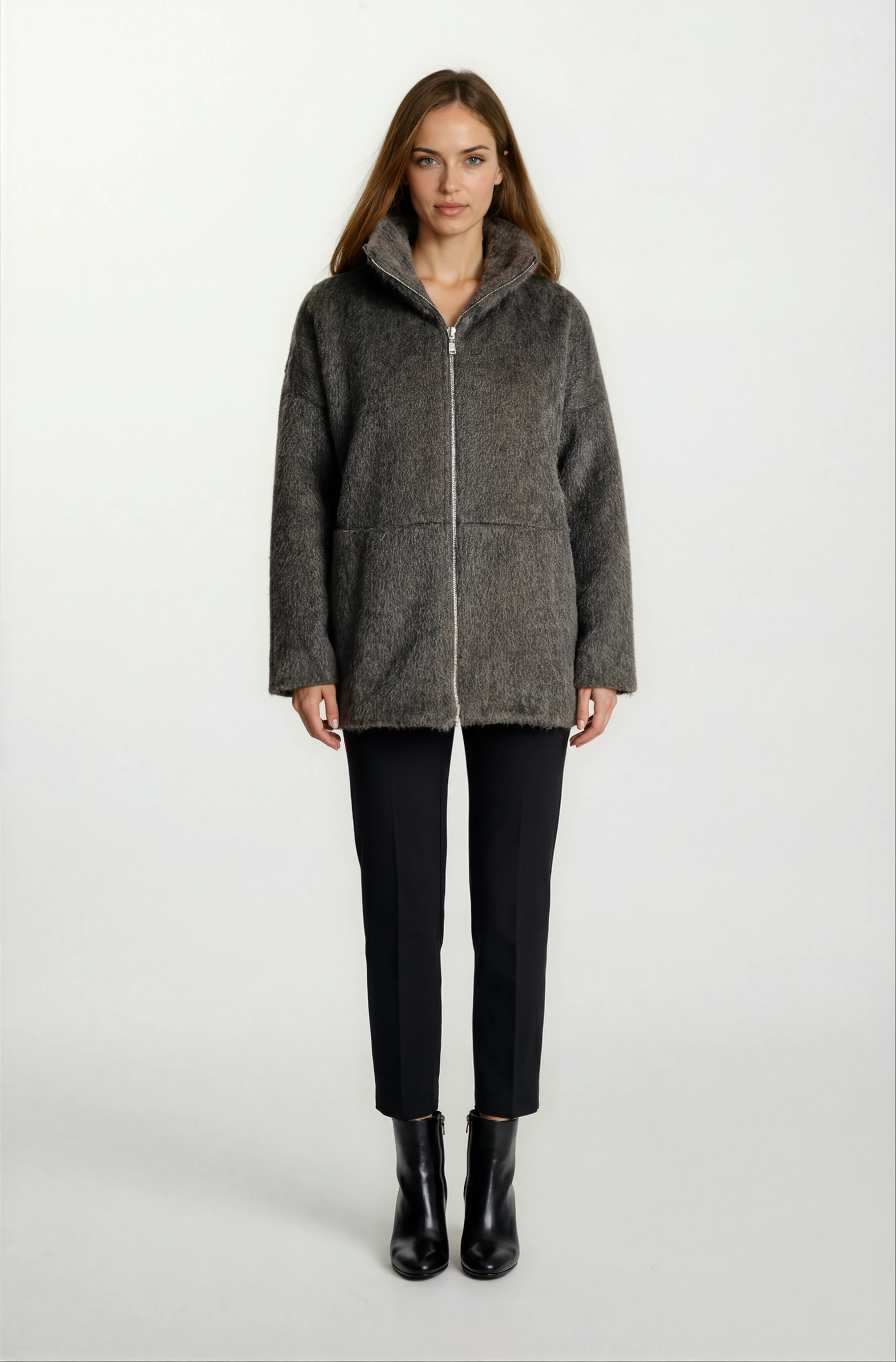 Rossum Dik Yaka Önü Fermuarlı Kaban KAHVE