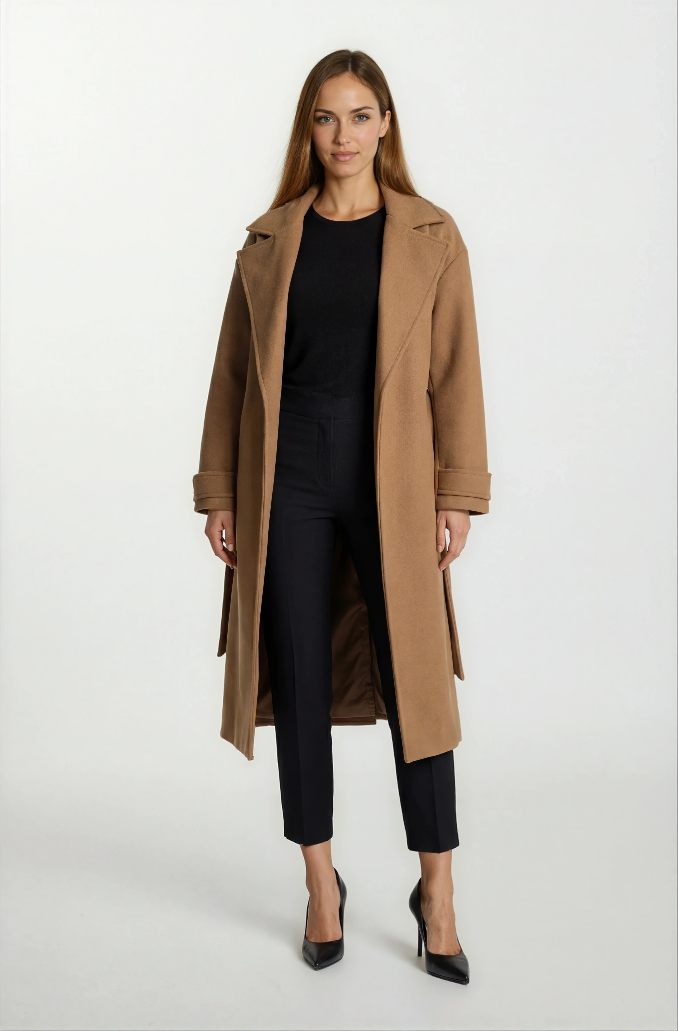 Sanders Kruvaze Yaka Yandan Cepli Çıtıçıtlı Kuşaklı Kaban TABA