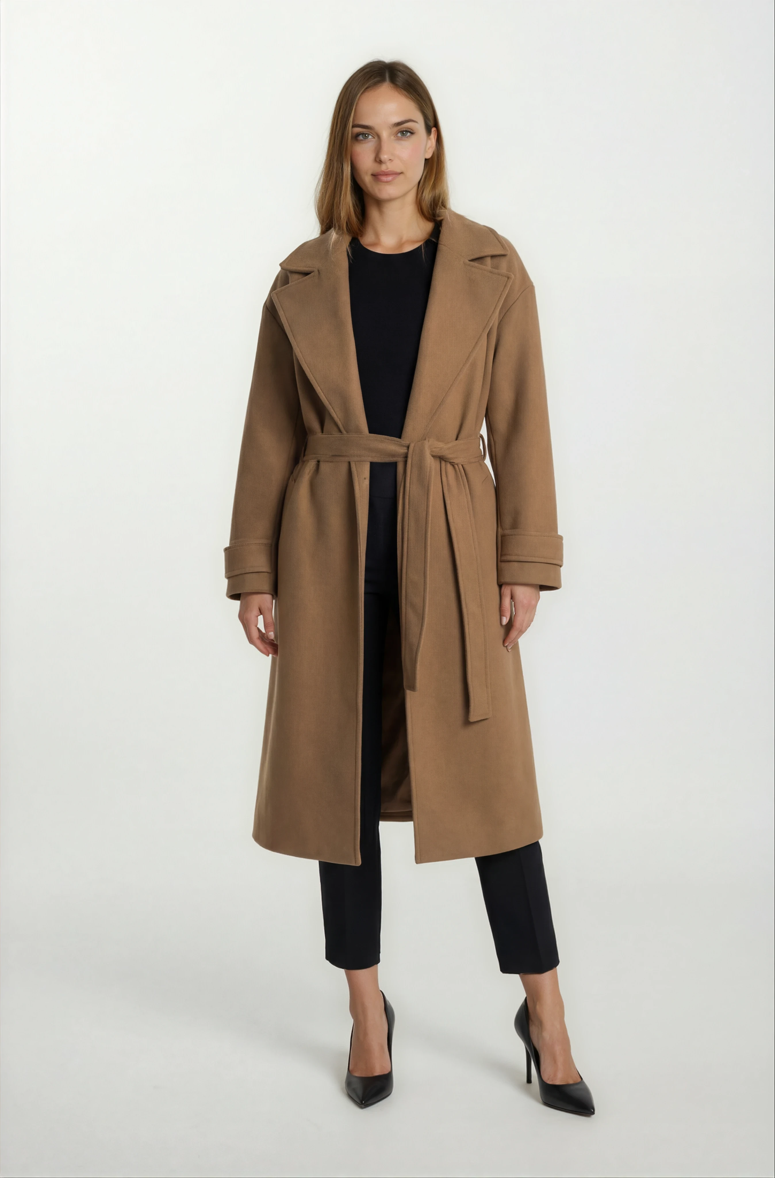 Sanders Kruvaze Yaka Yandan Cepli Çıtıçıtlı Kuşaklı Kaban TABA