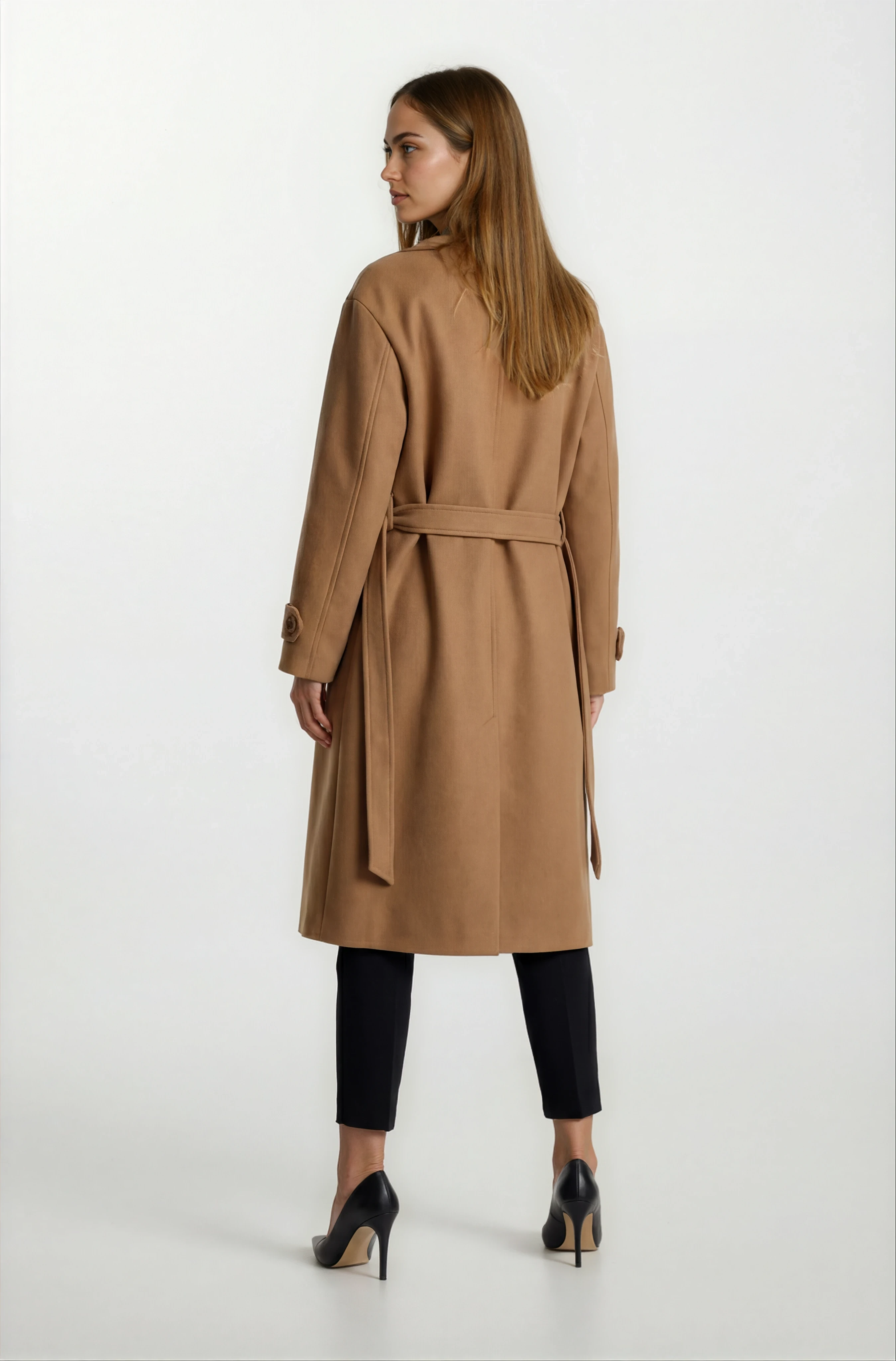 Sanders Kruvaze Yaka Yandan Cepli Çıtıçıtlı Kuşaklı Kaban TABA