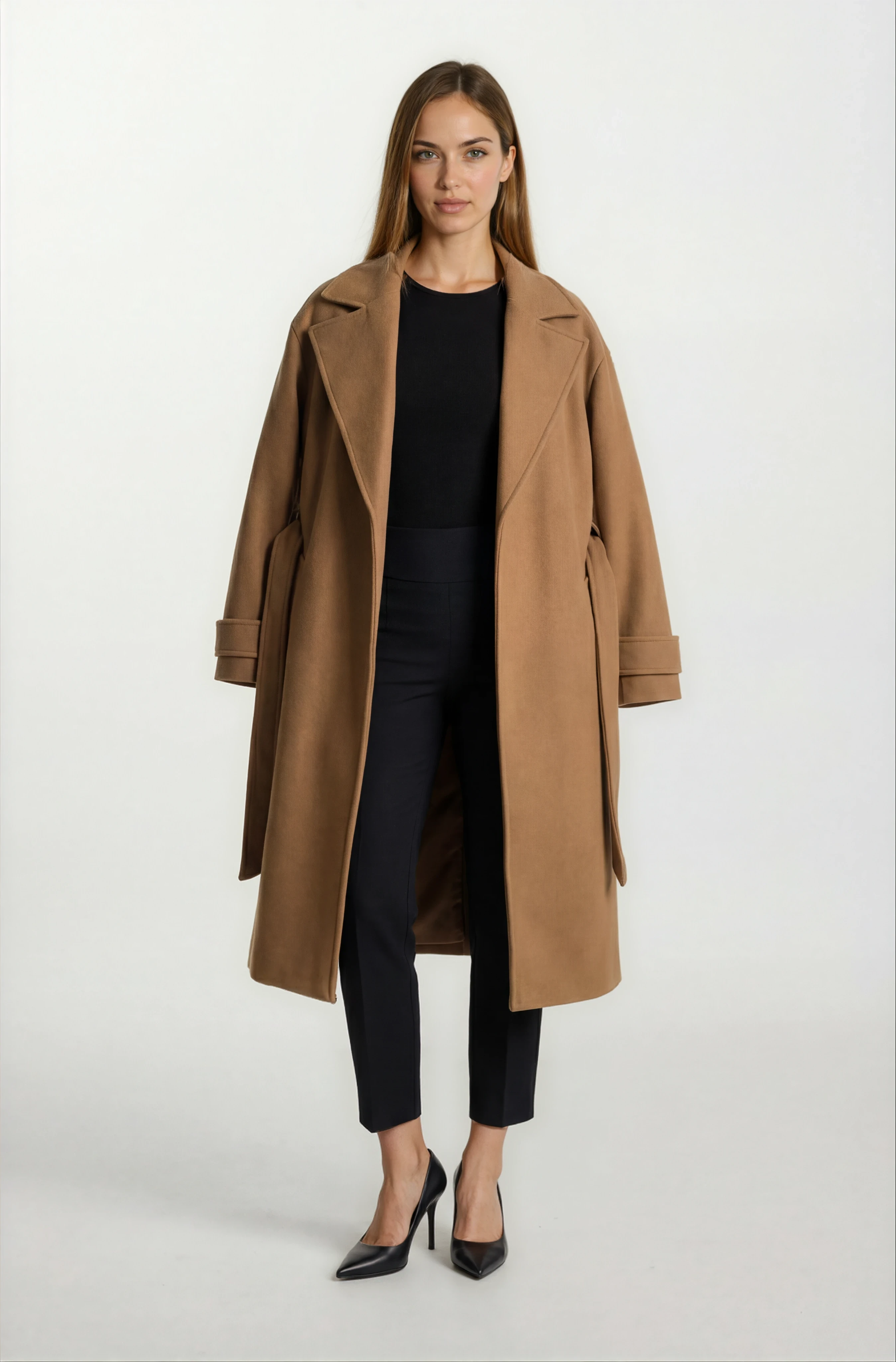 Sanders Kruvaze Yaka Yandan Cepli Çıtıçıtlı Kuşaklı Kaban TABA