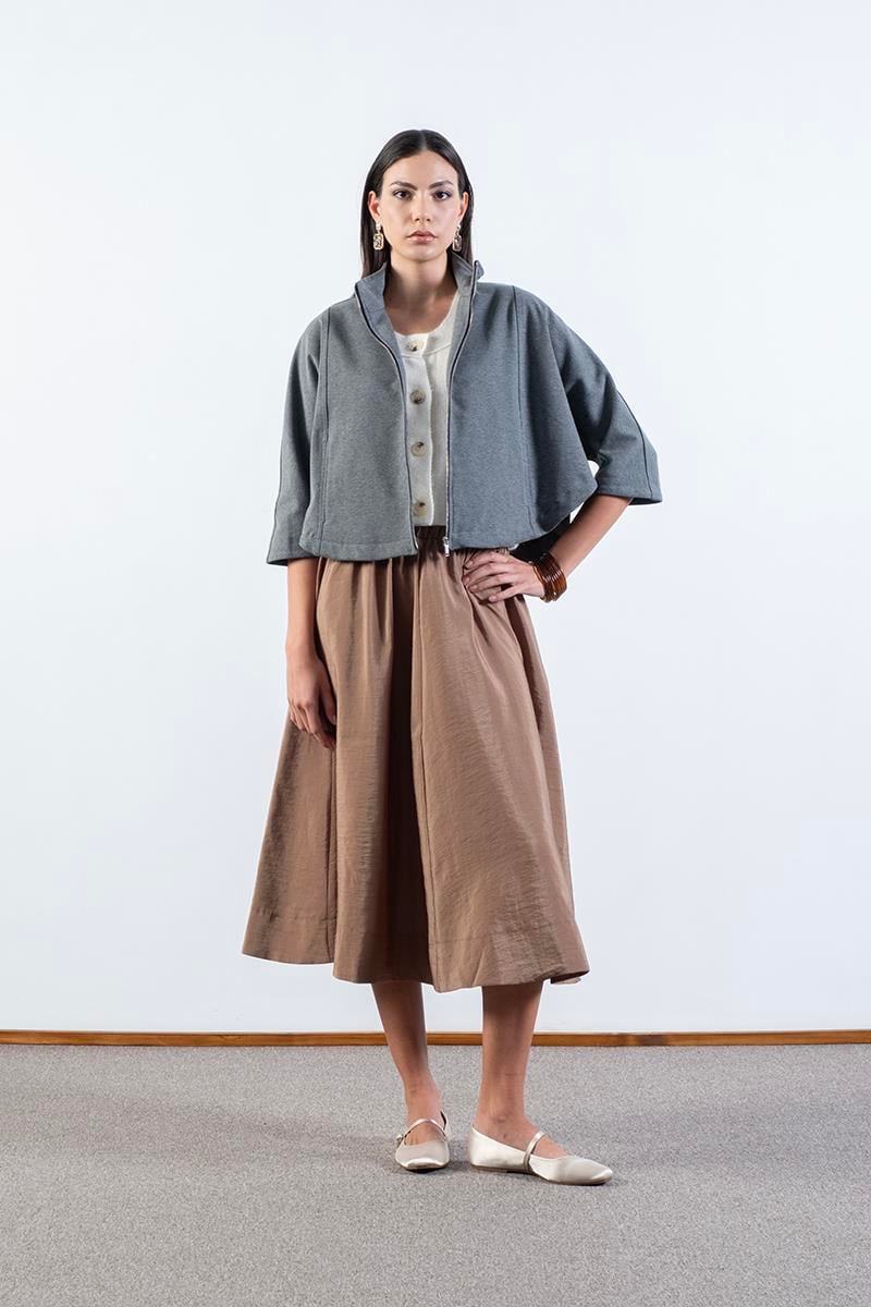 Sanford Dik Yaka Yarasa Kol Fermuarlı Kap GRİ