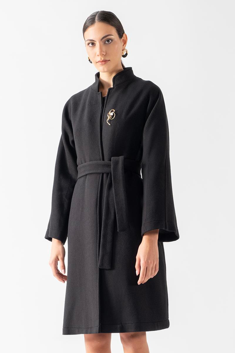 Santamaria Hakim Yaka Kuşaklı Kaban SİYAH