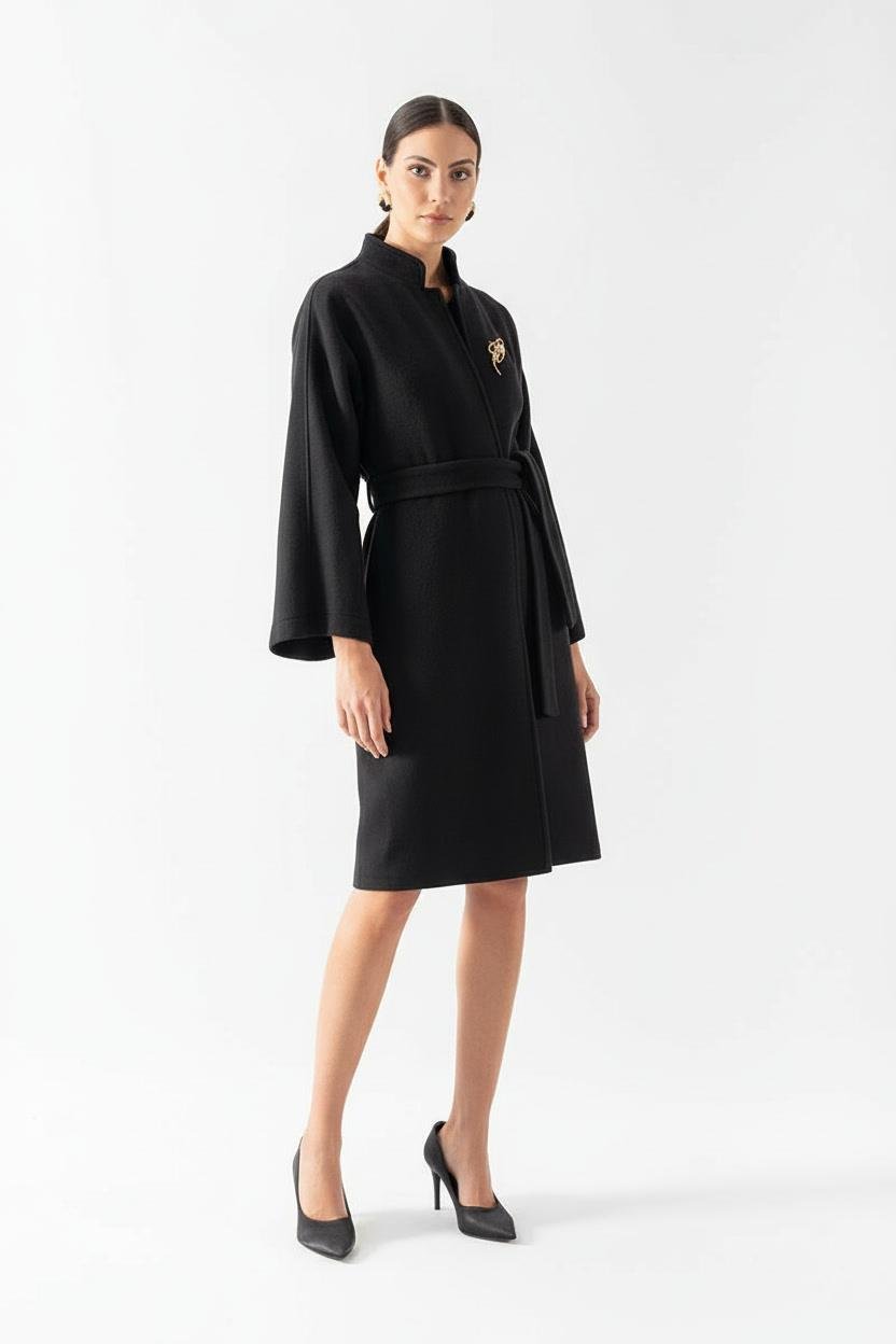 Santamaria Hakim Yaka Kuşaklı Kaban SİYAH