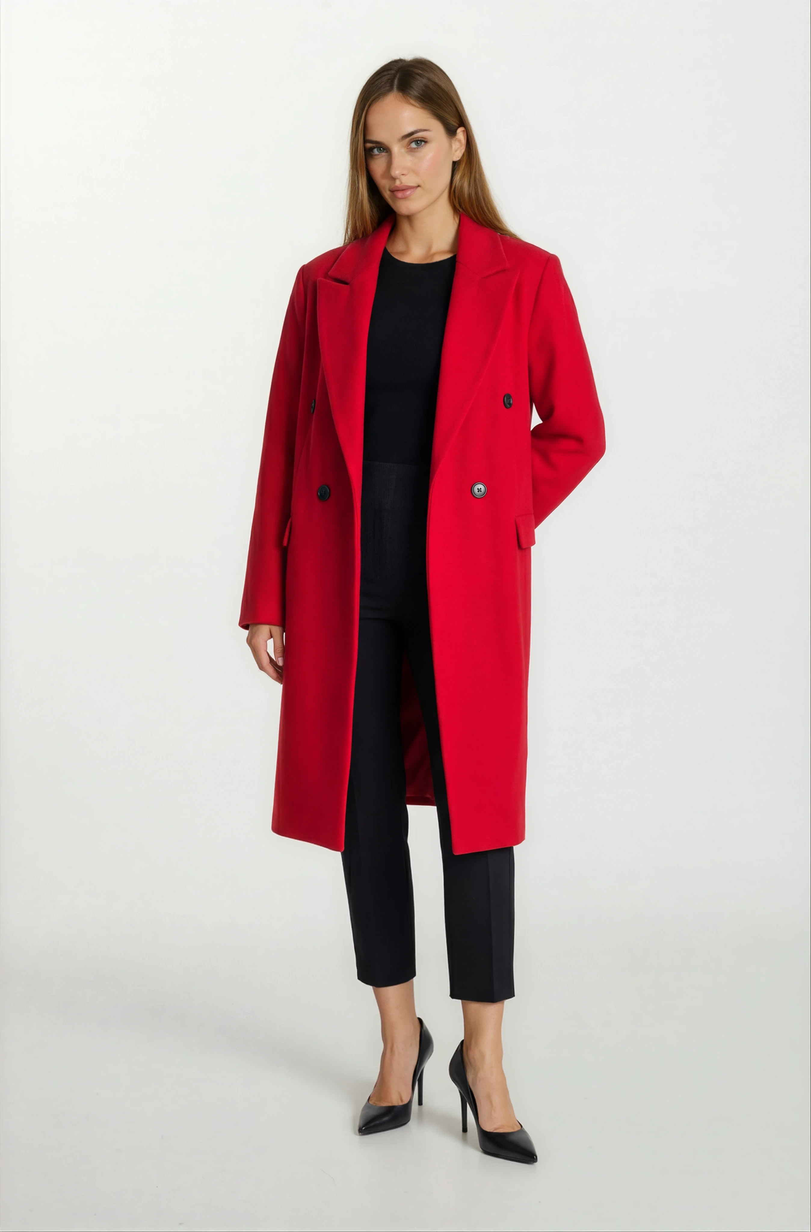 Sermonti Kruvaze Kapaklı Cepli Kaban KIRMIZI