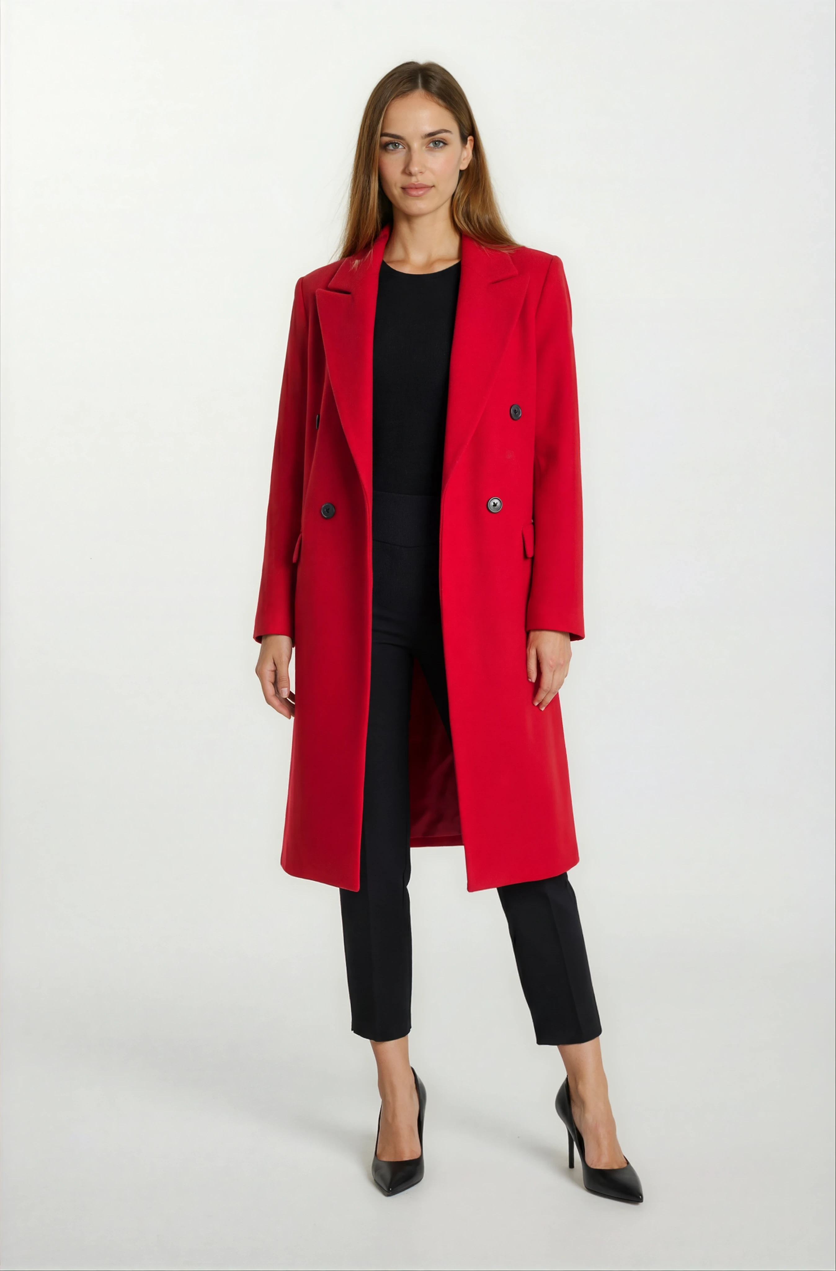 Sermonti Kruvaze Kapaklı Cepli Kaban KIRMIZI