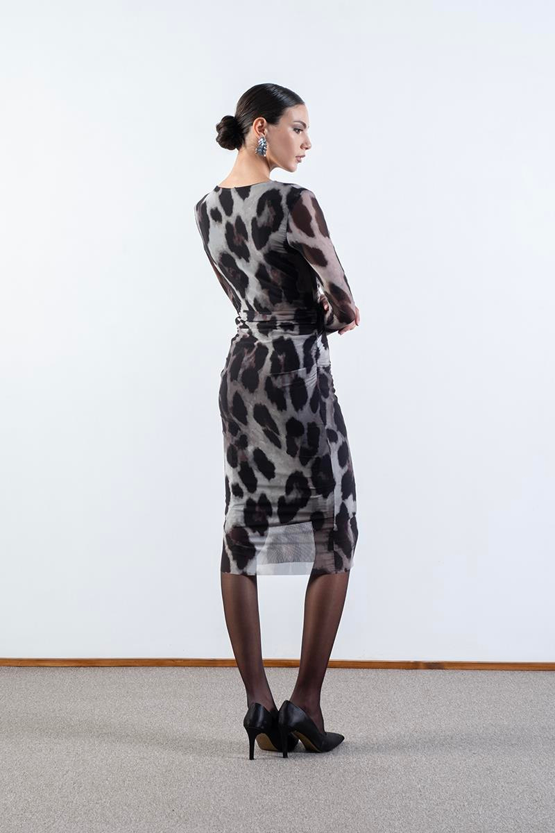 Stellan Degaje Yaka Yanları Büzgülü Elbise SİYAH