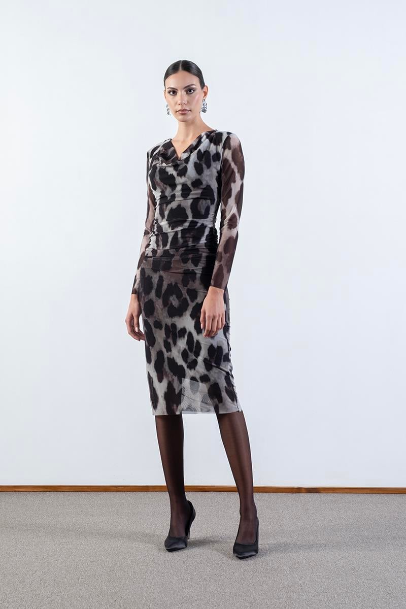 Stellan Degaje Yaka Yanları Büzgülü Elbise SİYAH