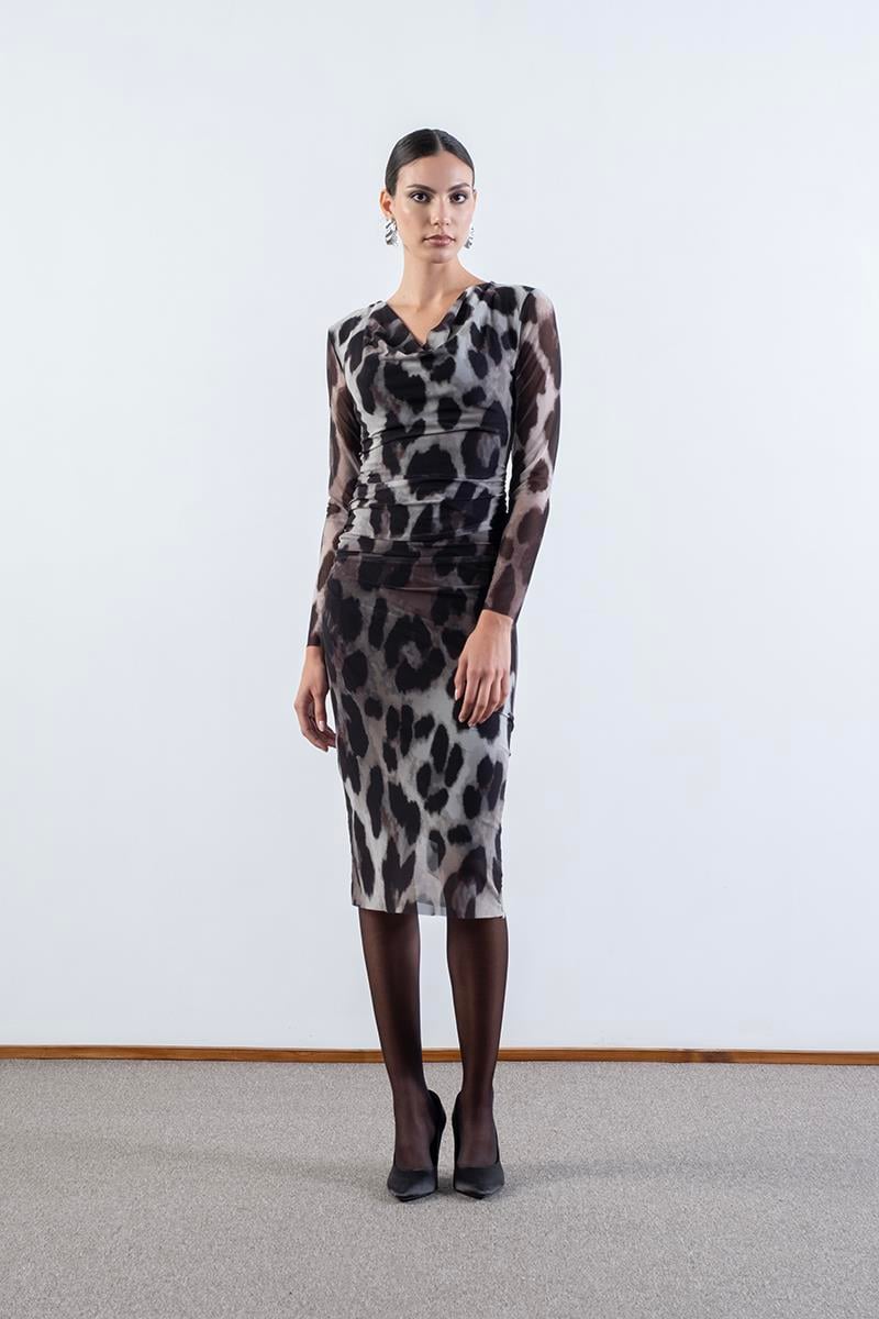 Stellan Degaje Yaka Yanları Büzgülü Elbise SİYAH