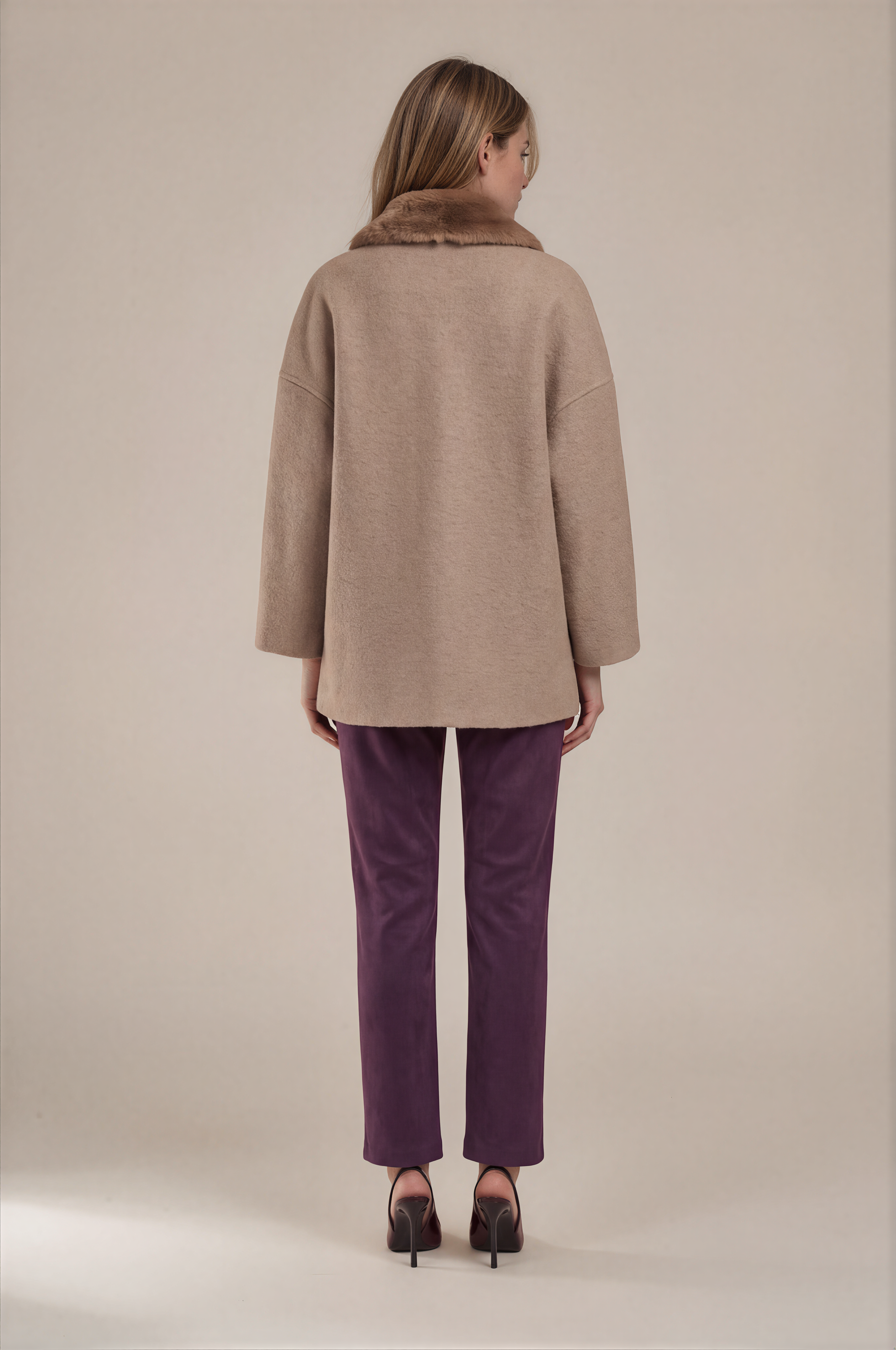 Suni Kürk Yaka Cepli Oversize Kap CAMEL