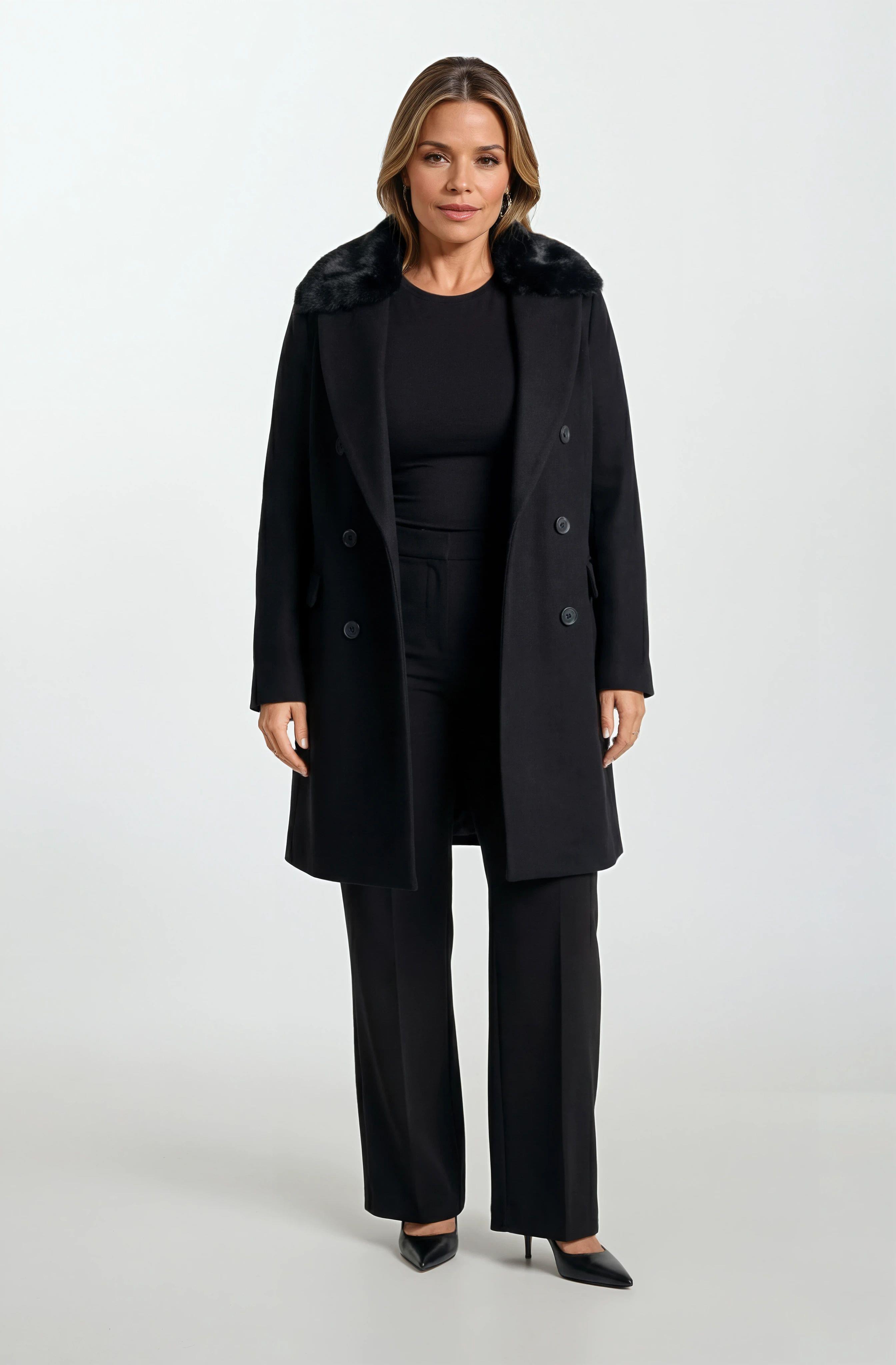 Tortorella Yakası Peluş Kaban SİYAH