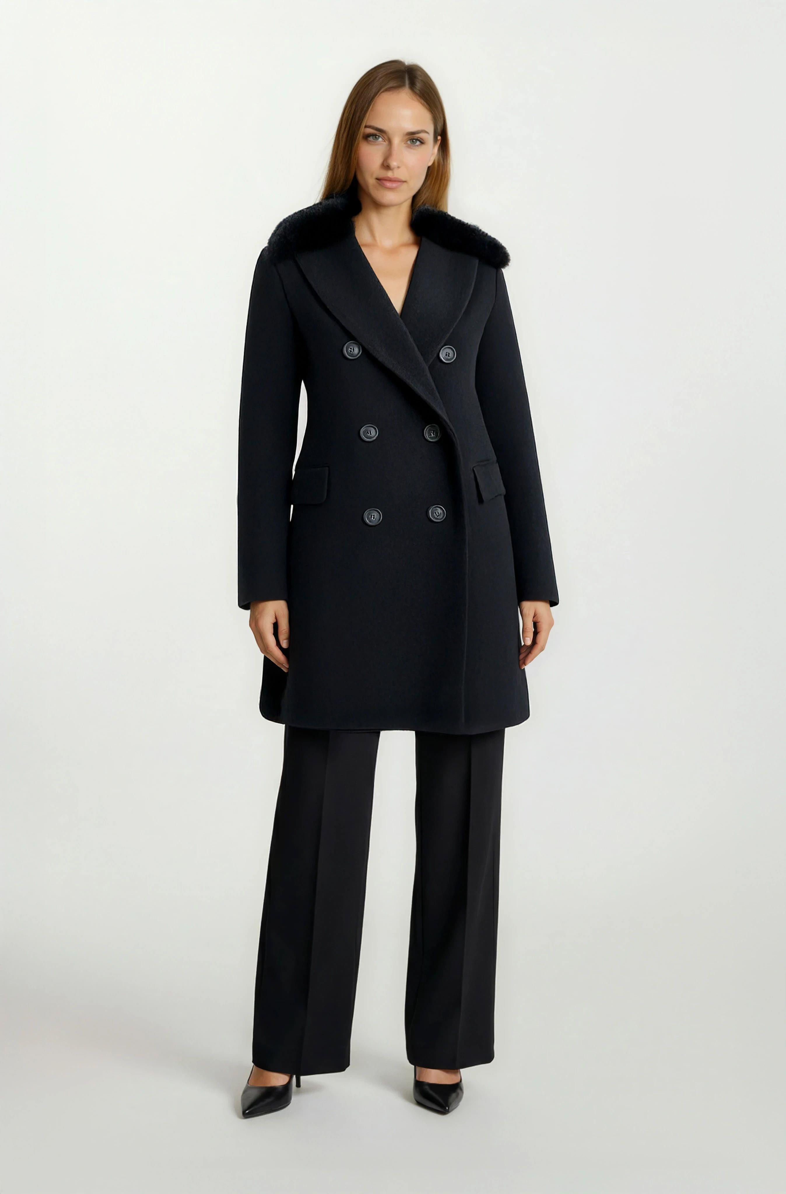 Tortorella Yakası Peluş Kaban SİYAH