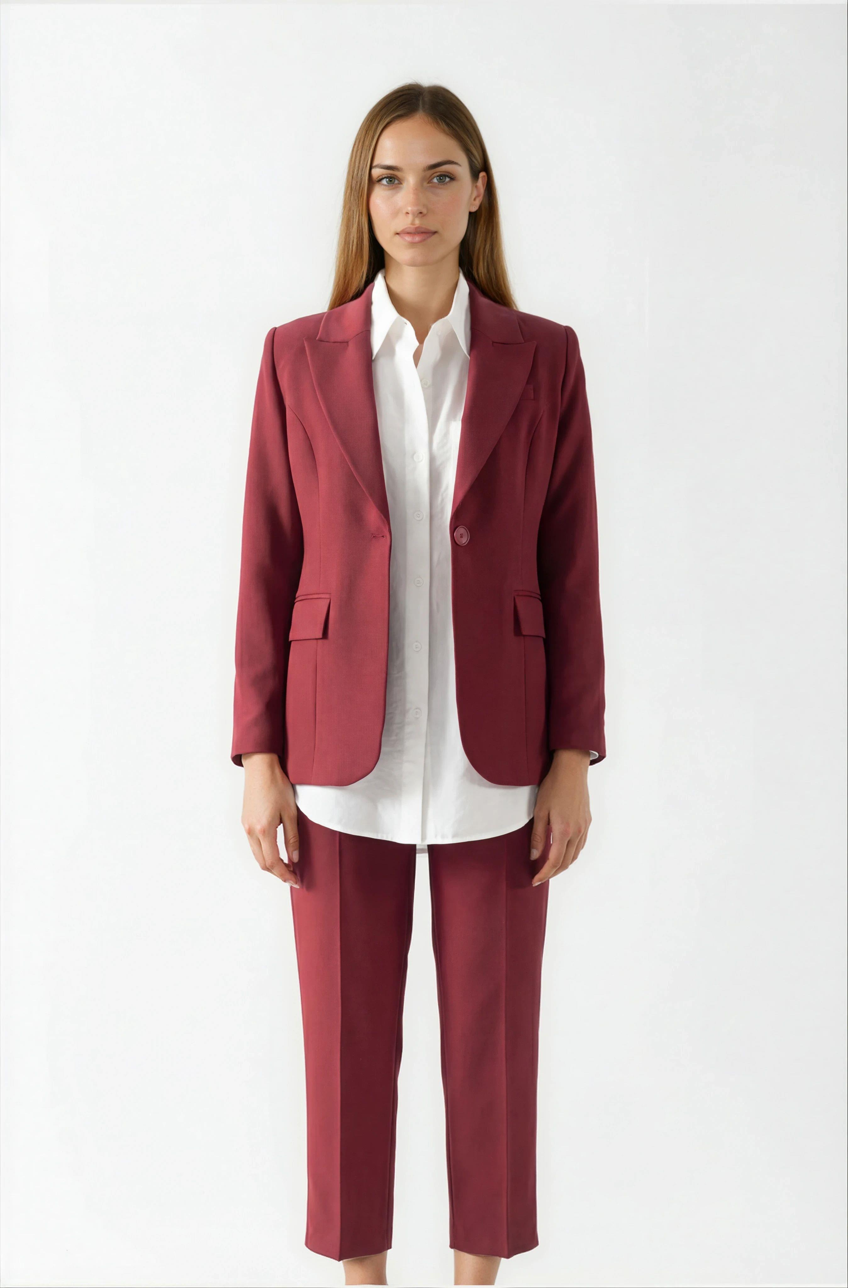 Valletta Klasik Yaka Kulplu Bele Oturan Ceket BORDO