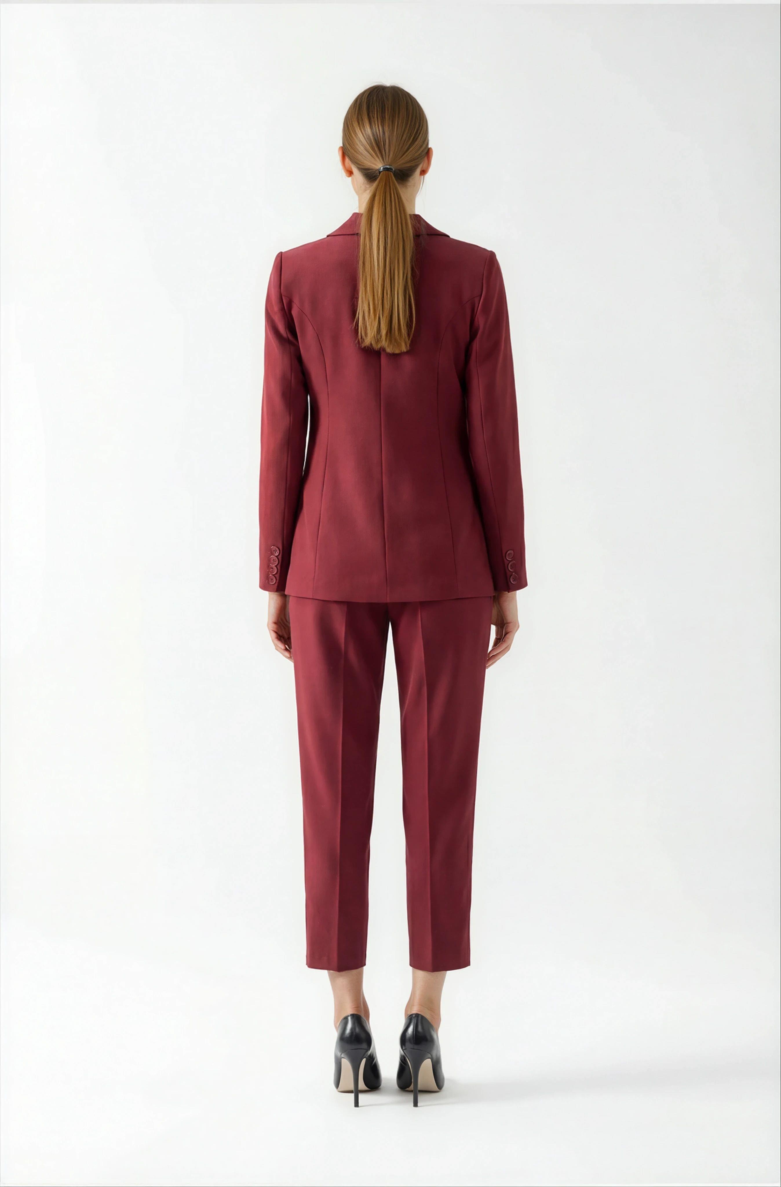 Valletta Klasik Yaka Kulplu Bele Oturan Ceket BORDO