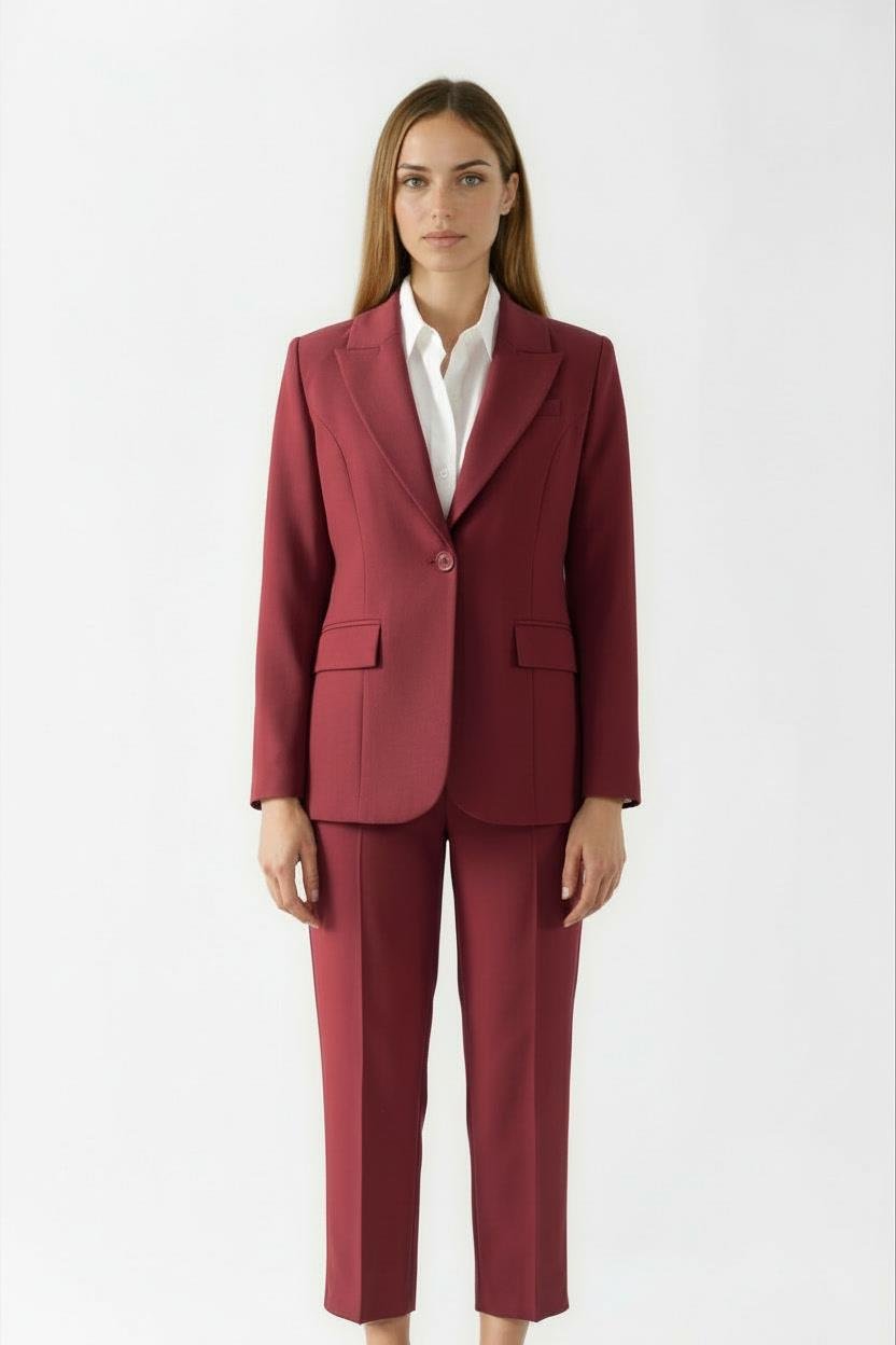 Valletta Klasik Yaka Kulplu Bele Oturan Ceket BORDO