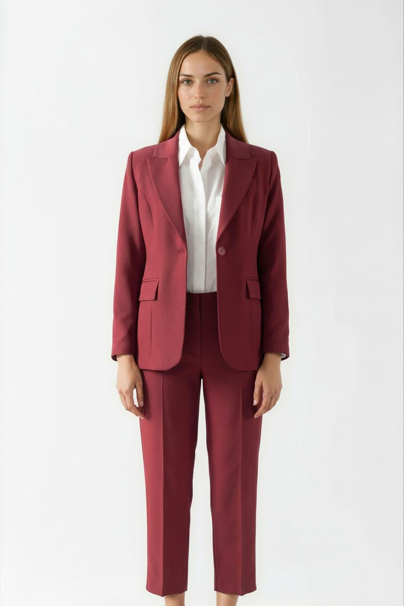 Valletta Klasik Yaka Kulplu Bele Oturan Ceket BORDO