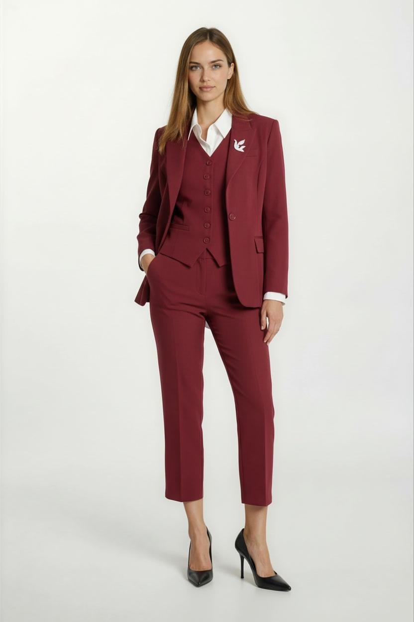 Valletta Yüksek Bel Dar Paça Pantolon BORDO