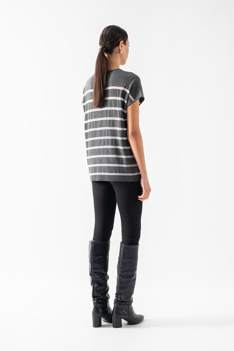 Vannoli Bisiklet Yaka Bağcıklı Düşük Kol Triko ANTRASİT