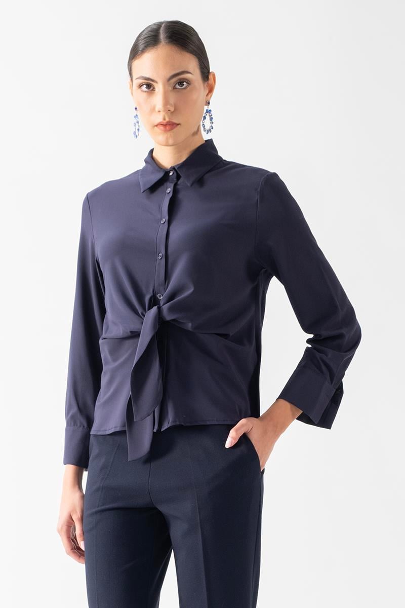 Vardalos Klasik Yaka Önden Bağlama Detaylı Gömlek LACİVERT