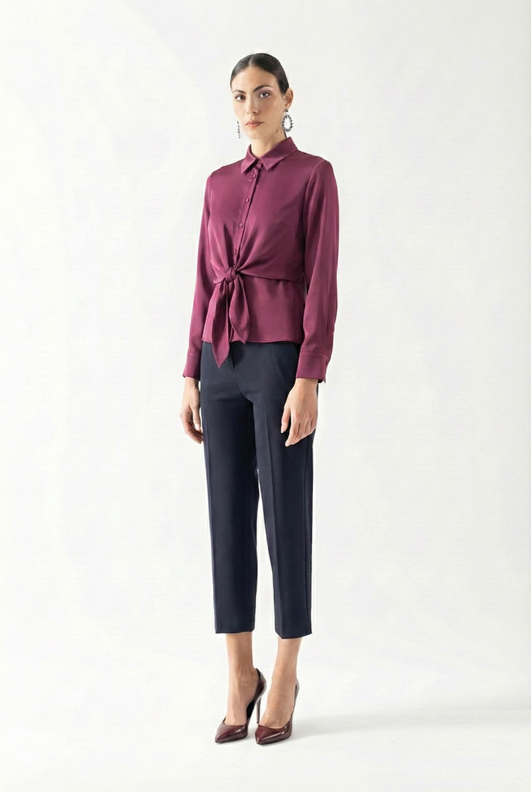 Vardalos Klasik Yaka Önden Bağlama Detaylı Gömlek MÜRDÜM